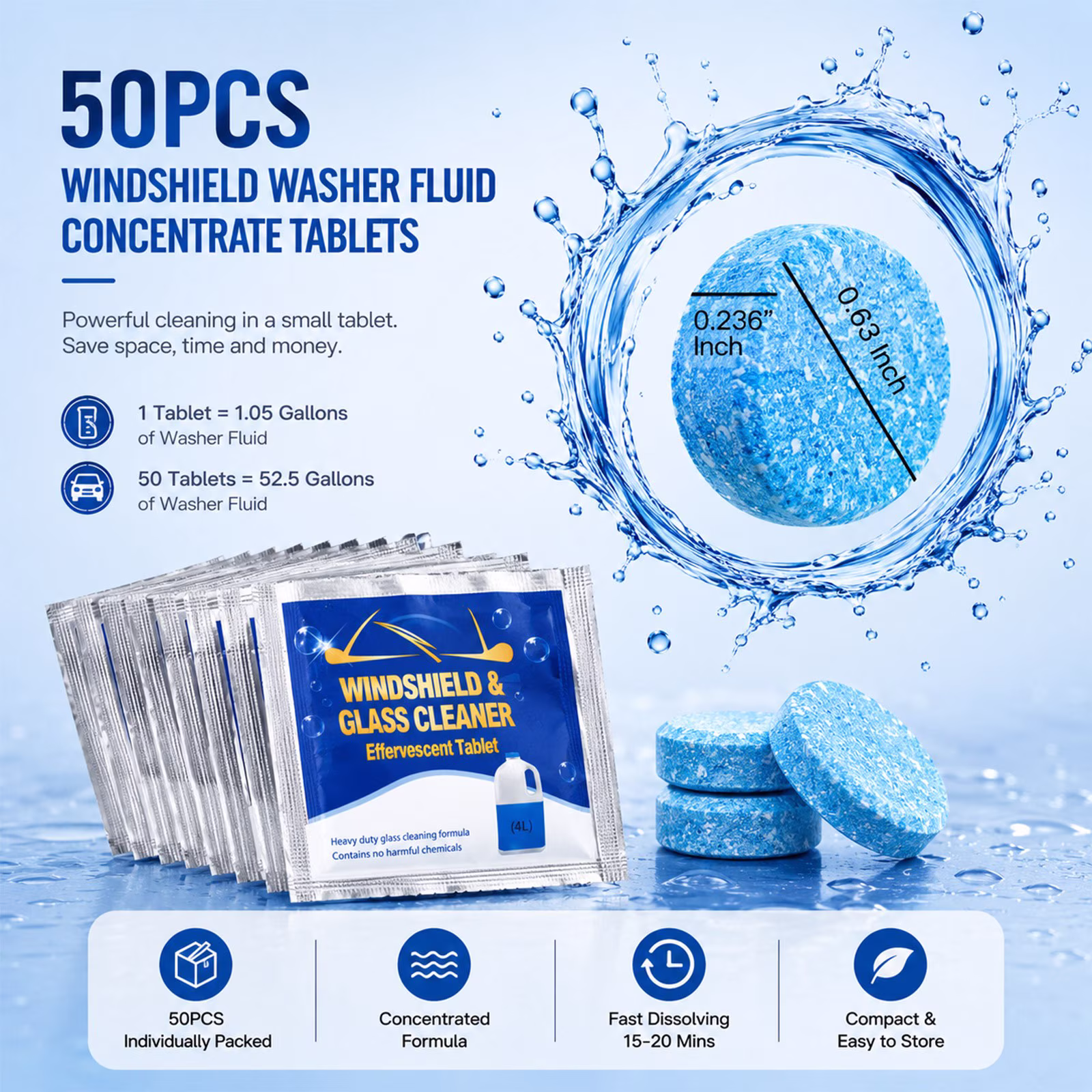 Car Windshield Washer Tablets - Washer Fluid Tablets Glass Cleaner Concentrate Car Windshield Wiper Fluid Car Windshield Cleaner Automotive Glass Cleaner