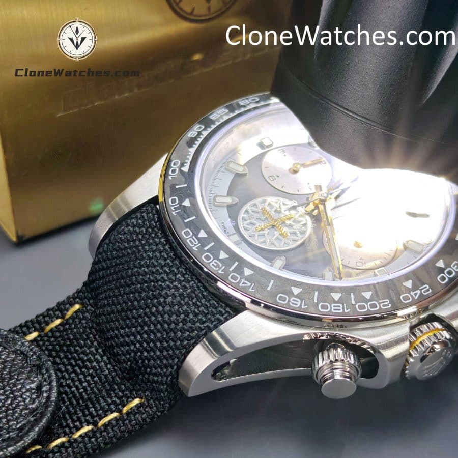 Modified Super Clone Watches 1:1 DiW Rolex Daytona “EXCEPTIONAL UNIQUE” 4130 Movement Black Strap