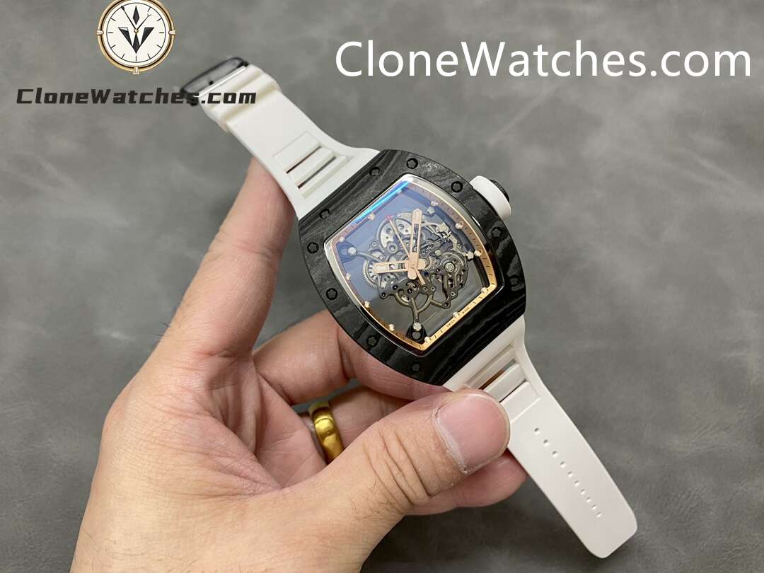 Richard Mille Super Clone Watches 1:1 RM 055 Gold Inner Bezel Carbon Tourbillon White Strap