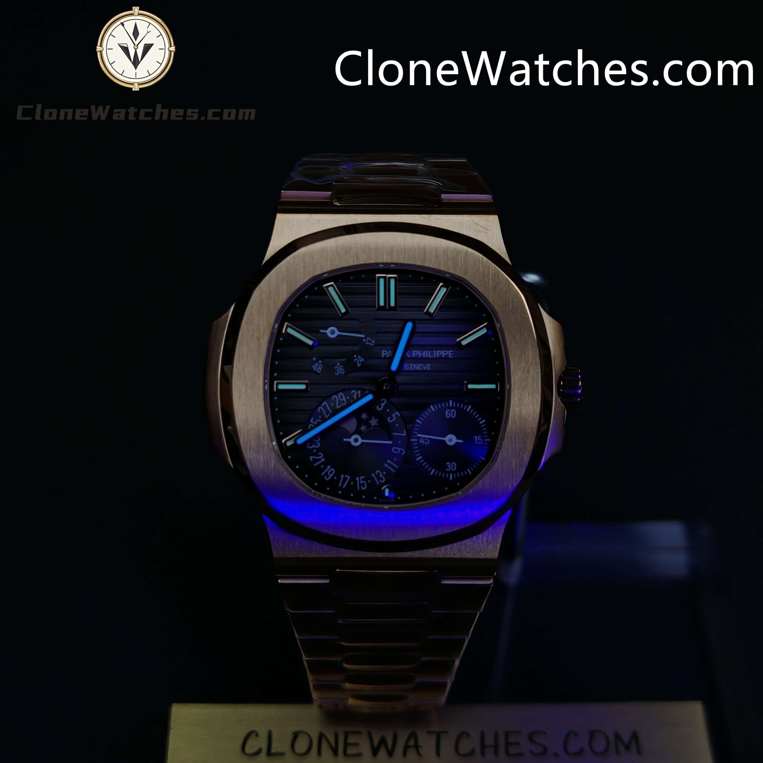 Patek Philippe Super Clone Watches 1:1 Nautilus Moon Phase 18K Rose Gold 5712 Grey Dial New Clasp