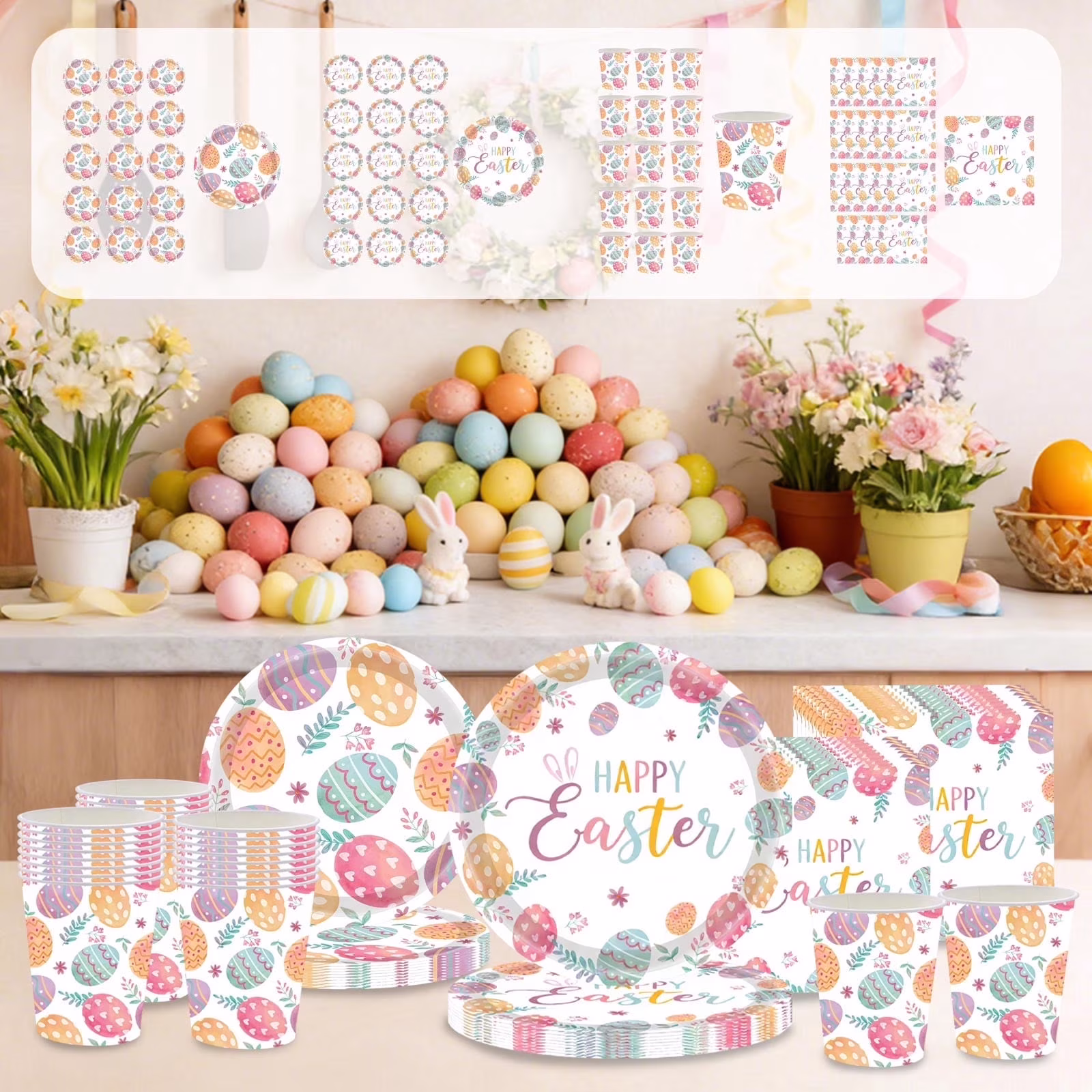 Fwttom Easter Paper Napkins, 20 pcs Napkins Disposable Party Supplies with Eggs Bunny Design, Dinner Napkins for Holiday Setting & Easter Decorations