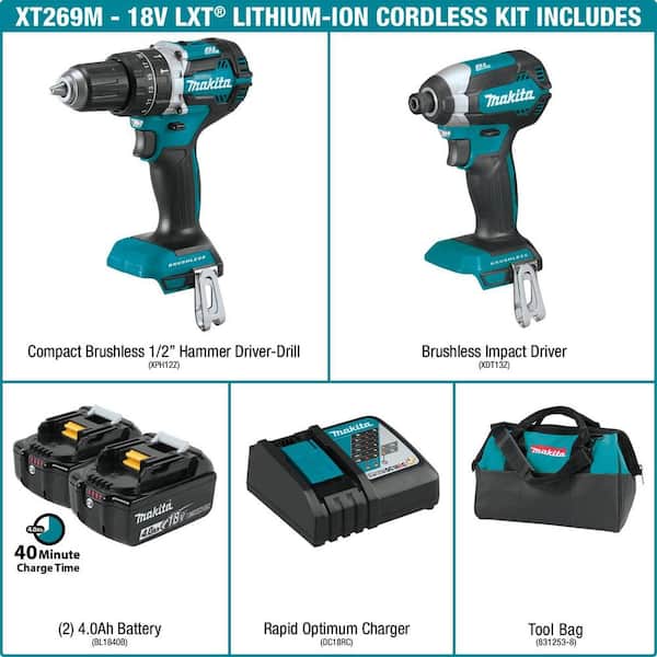 18V LXT Lithium-Ion Brushless Cordless Hammer Drill and Impact Driver Combo Kit (2-Tool) w/ (2) 4Ah Batteries. Bag