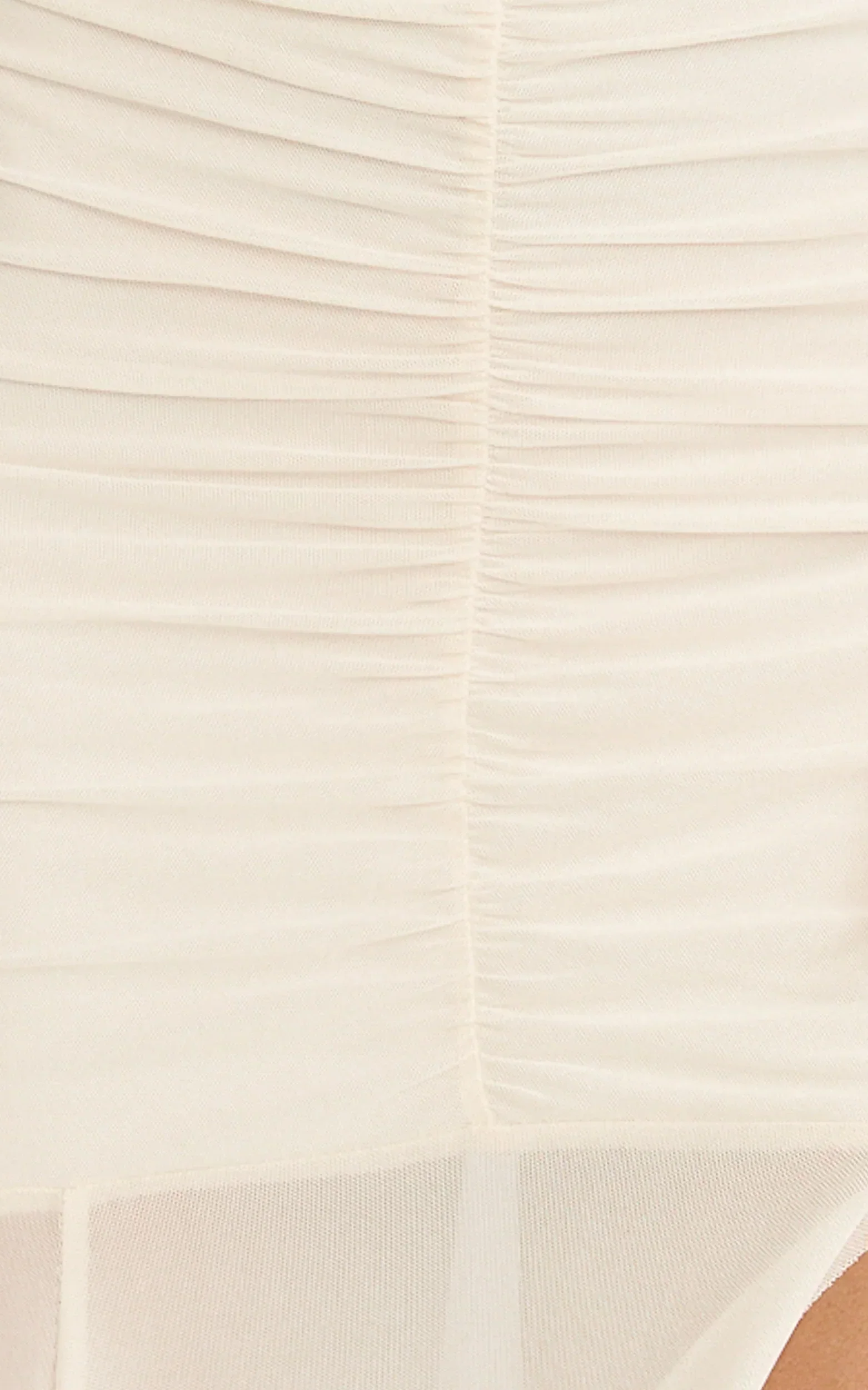 Alanna Maxi Dress - Off Shoulder Ruched Mesh Dress in Cream