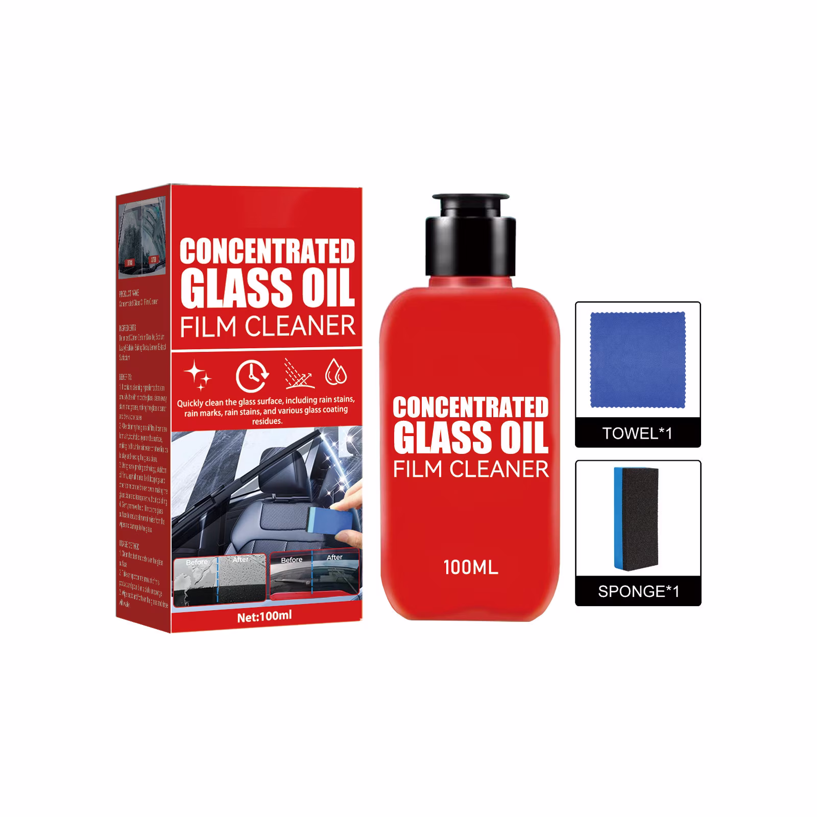 Jpxdew Concentrated Glass Oil Film Cleaner 100ml,Windshield Water Spot Remover Non Damaging,Wiper Noise Solution 4.9×2.1×1.1in