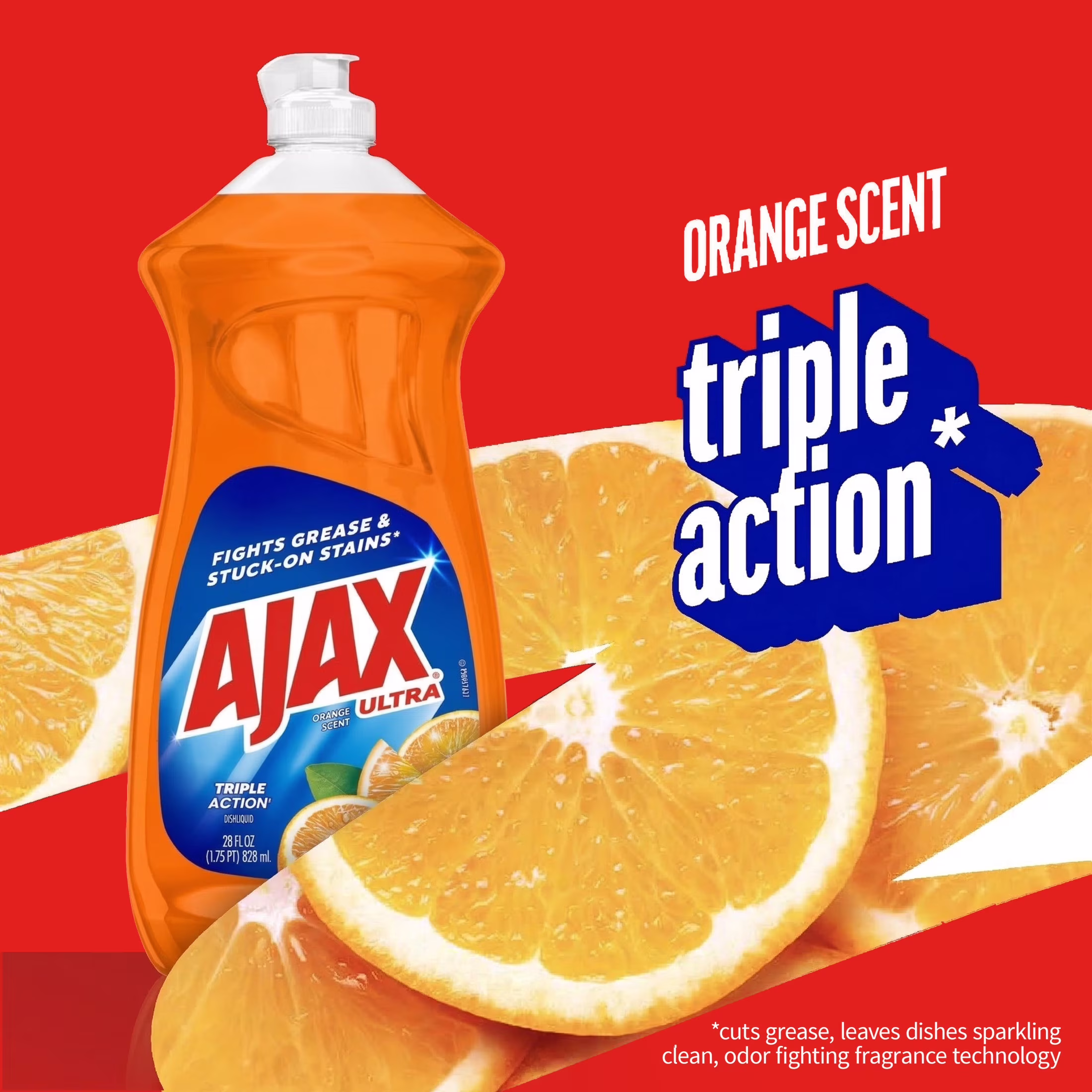 Ajax Ultra Triple Action Dishwashing Liquid Dish Soap, Orange Scent, 28 Fluid Ounce