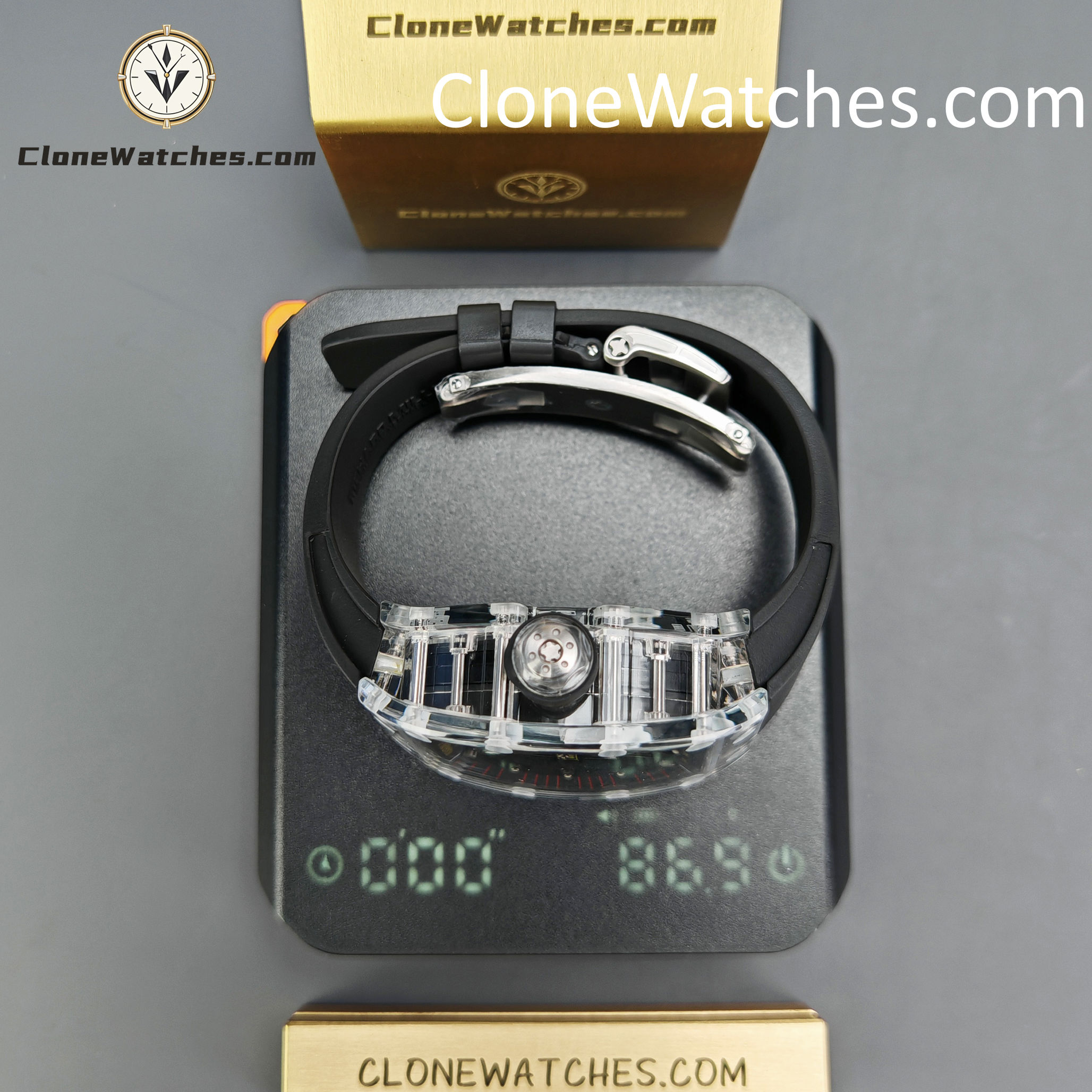 Richard Mille Super Clone Watches 1:1 RM 035 Full Transparent Tourbillon Black Strap
