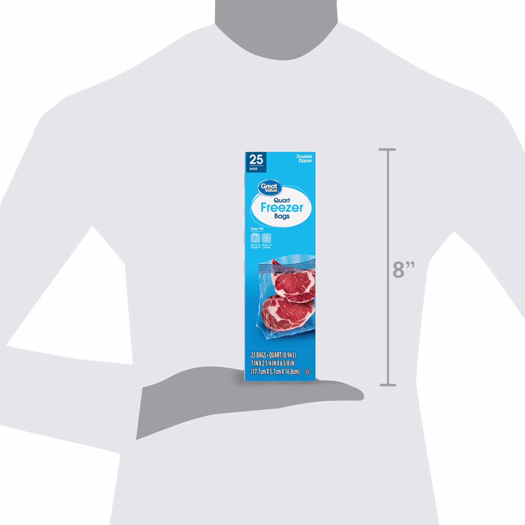 Great Value Freezer Guard Double Zipper Quart Freezer Bag, 25 Count