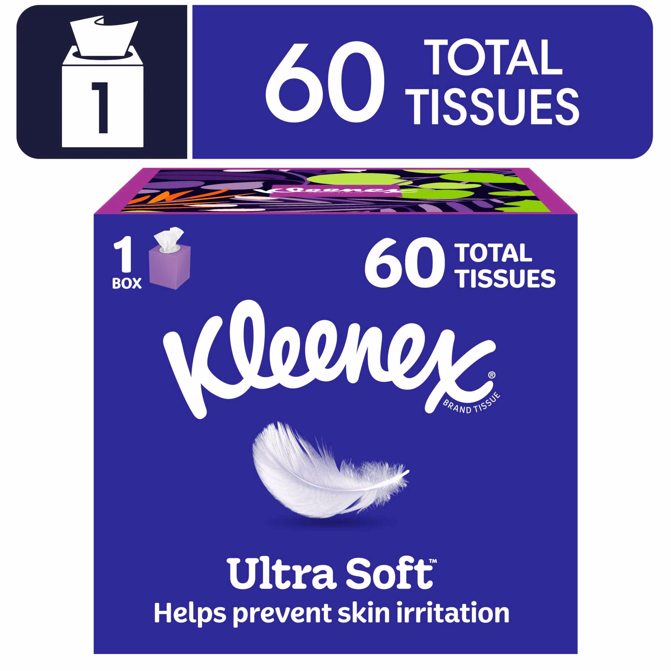 Kleenex Ultra Soft 3-Ply Cube Box Facial Tissues, 1 Pack (60 Total Tissues)