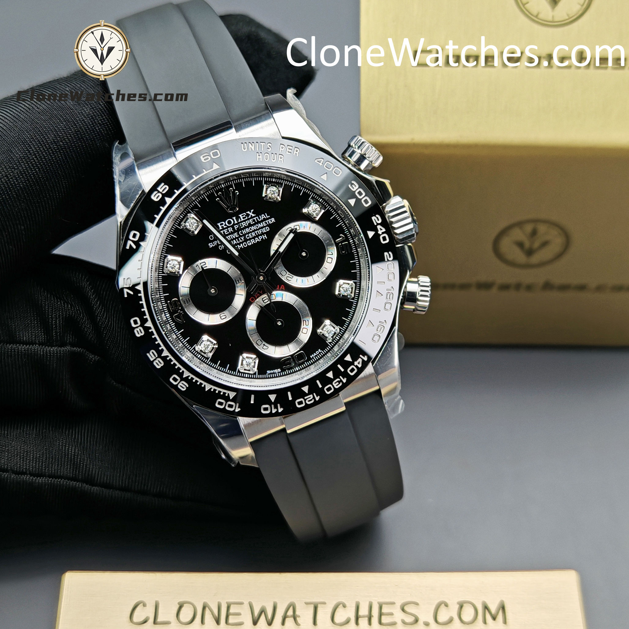 Rolex Super Clone Watches 1:1 Daytona Black Diamond Dial m116519ln-0025 4130 Movement