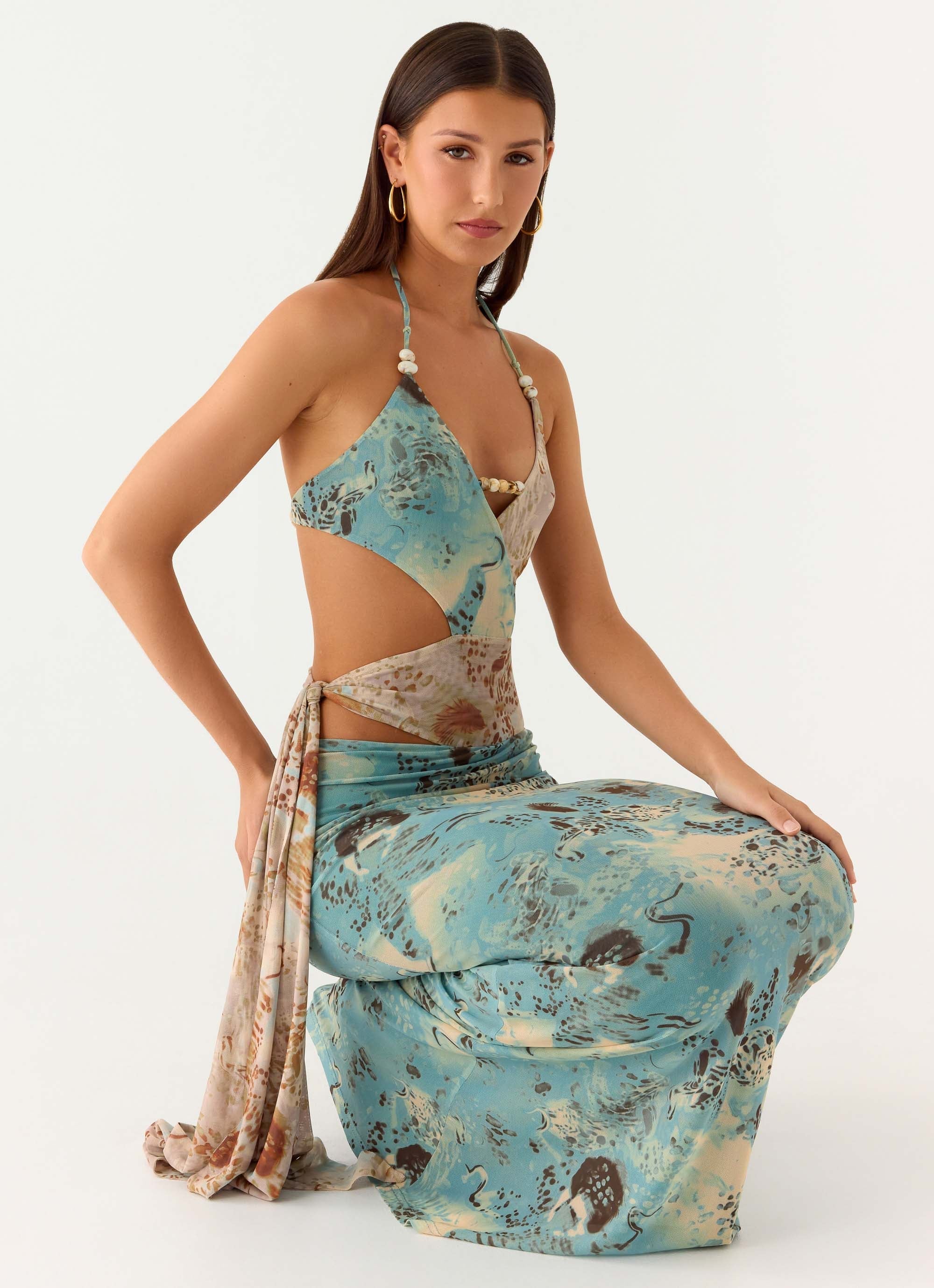 Rebel Beaded Maxi Dress - Aqua Blur
