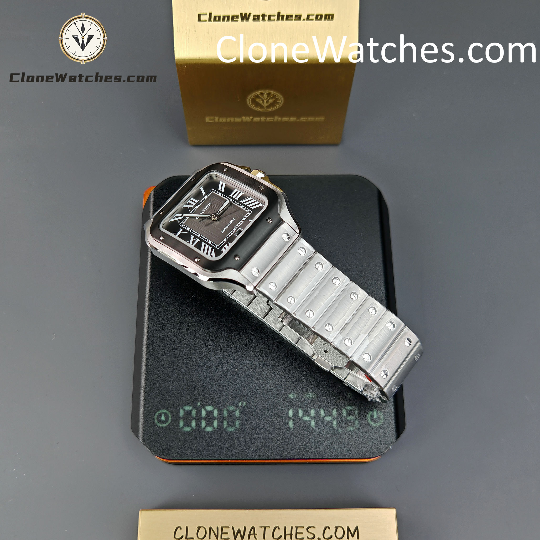 Cartier Super Clone Watches 1:1 Santos Series Gray Dial 39.8MM WSSA0037 Steel Strap