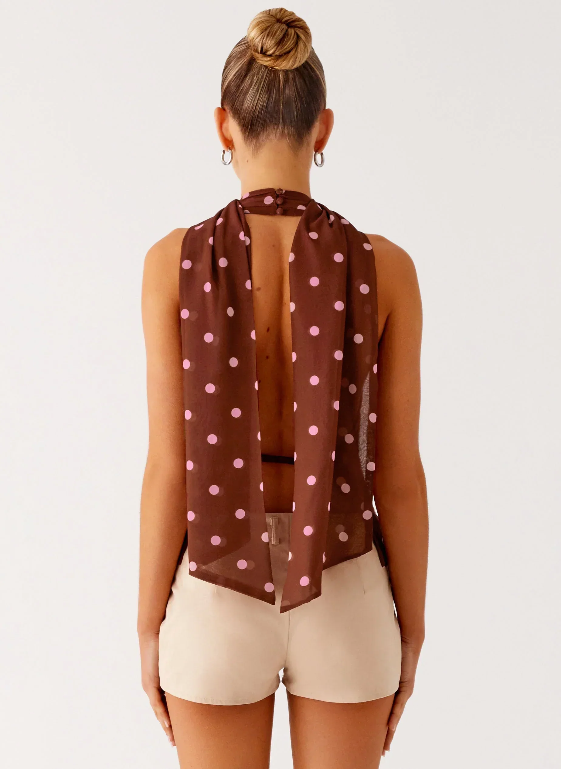 Stealing Love Scarf Top - Chocolate Strawberry Dot