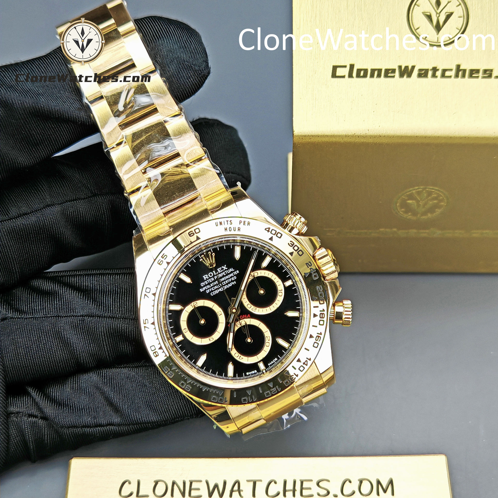 Rolex Super Clone Watches 1:1 Daytona 18K Gold Black Dial M126508-0004 4131 Movement