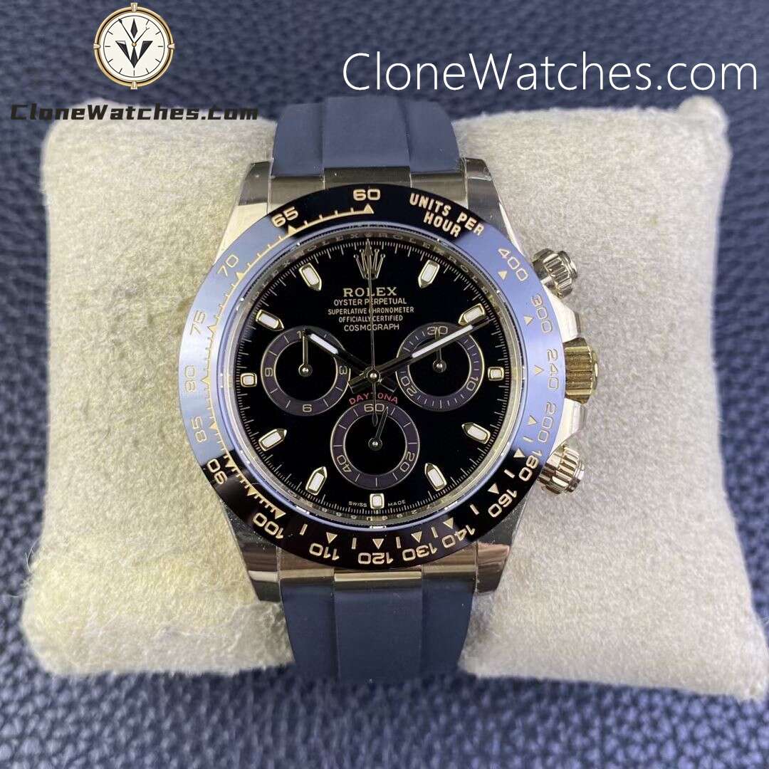 Rolex Super Clone Watches 1:1 Daytona Black Dial Rubber Strap 4130 Movement
