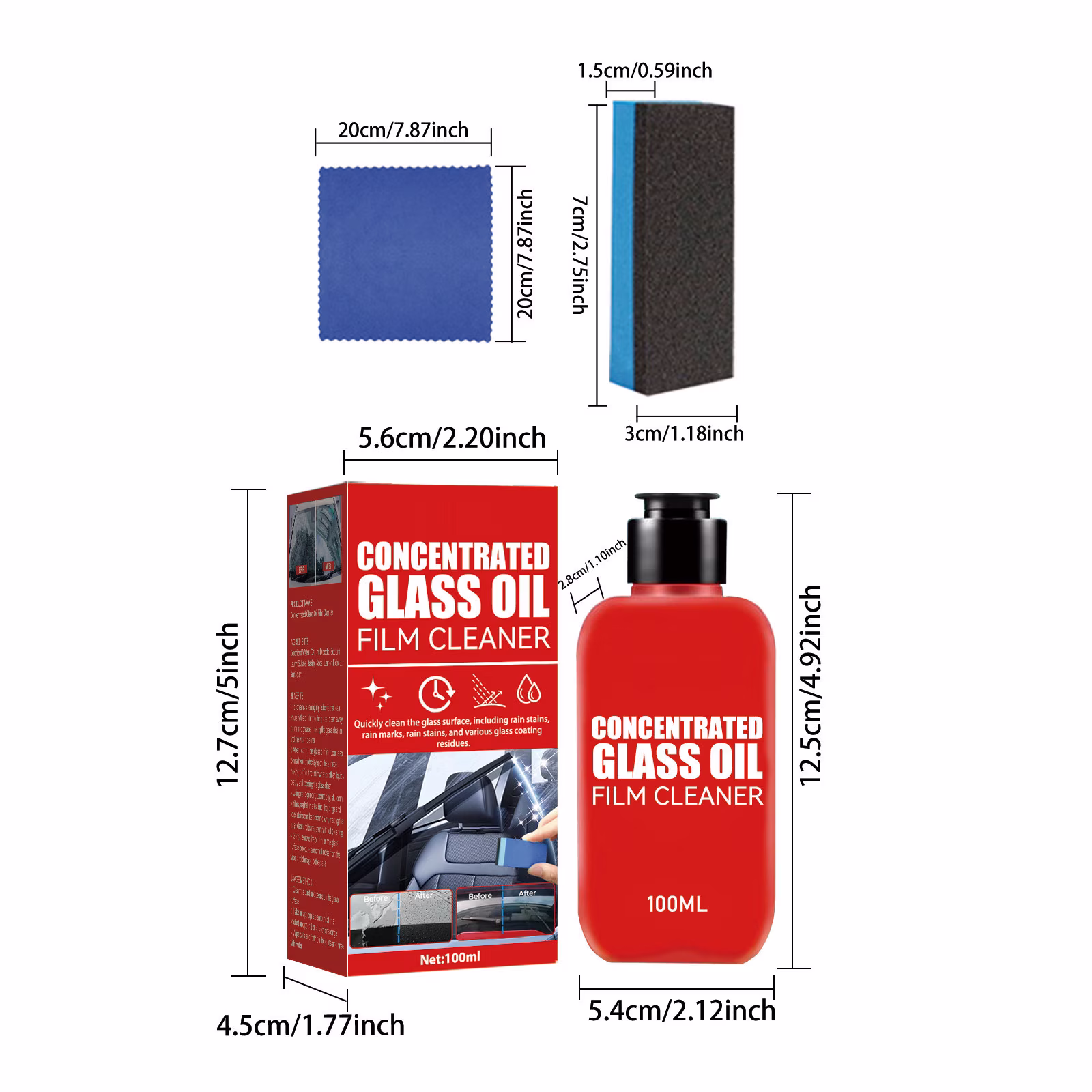 Jpxdew Concentrated Glass Oil Film Cleaner 100ml,Windshield Water Spot Remover Non Damaging,Wiper Noise Solution 4.9×2.1×1.1in