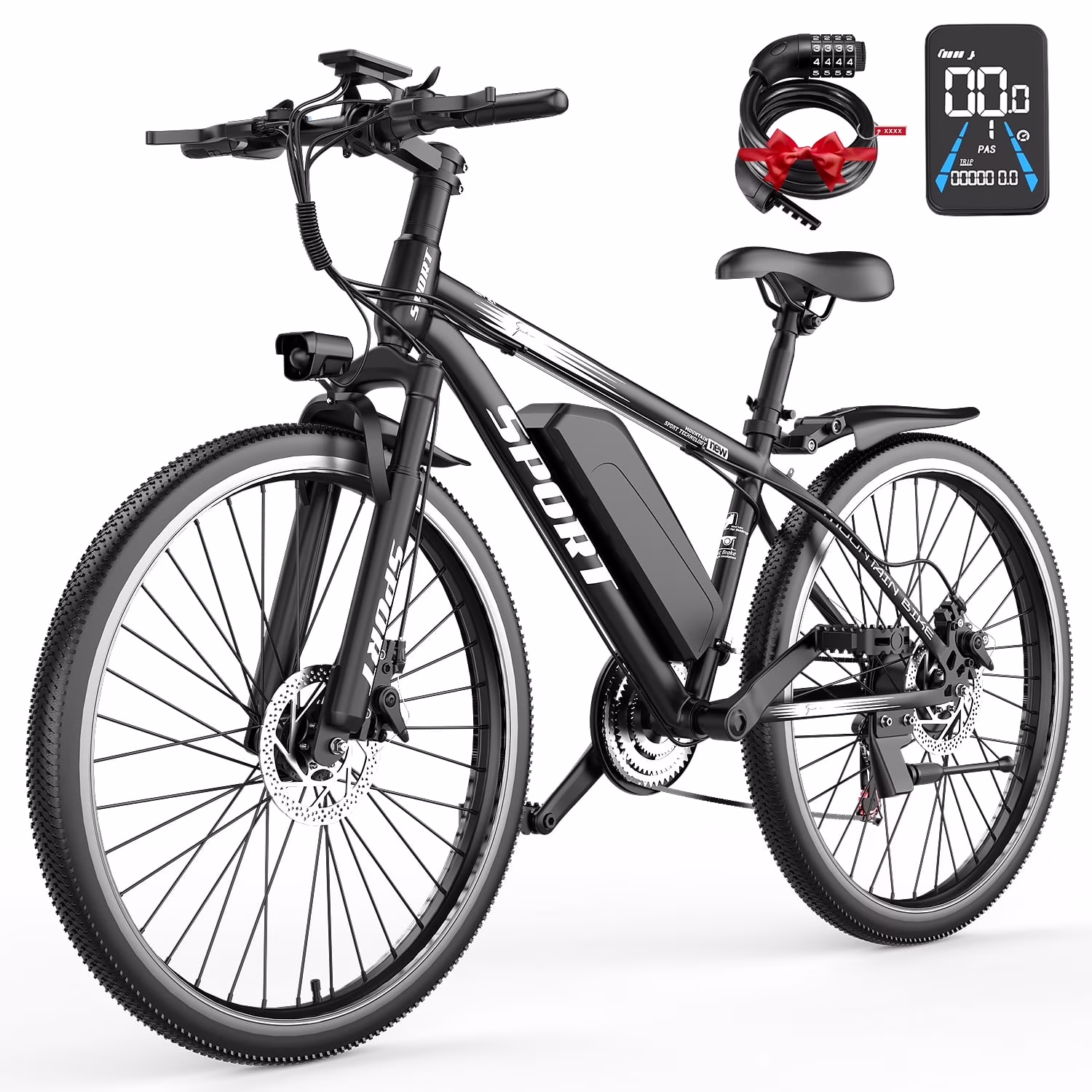 26" Electric Bike for Adults with Peak 750W Brushless Motor, 35miles 22MPH Commuting Electric Mountain Bike with 36V 10AH Removable Battery, 7 - Speed, Front Fork Suspension