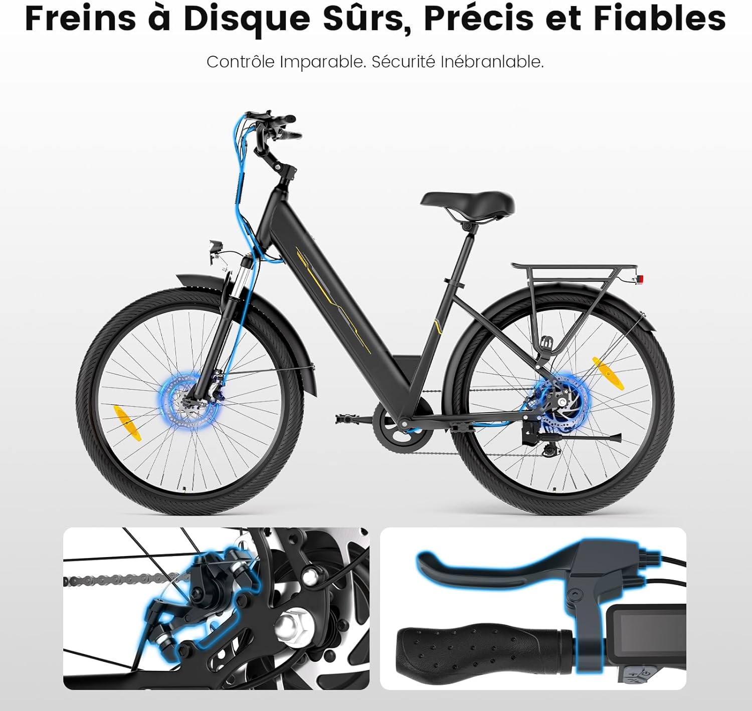 Vélo électrique 27,5 pouces moteur 250 W batterie 36 V 15,6 Ah autonomie 100 km 7 vitesses