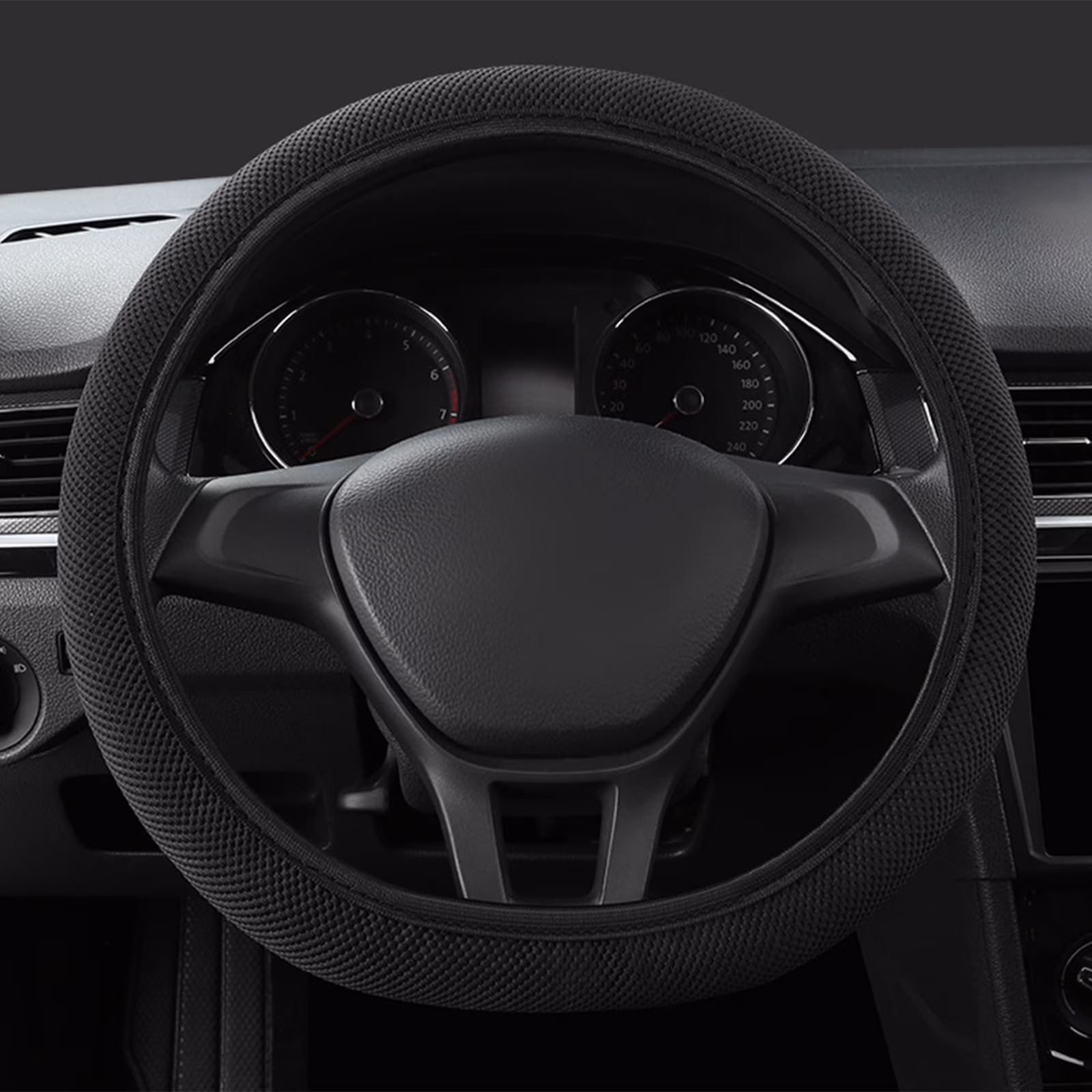 Daiosportswear Clearance Elastic Stretch Steering Wheel Cover,Warm In Winter and Cool In Summer, Universal 15 Inch, Microfiber Breathable Mesh Fabric, No-Slip, Odorless Black