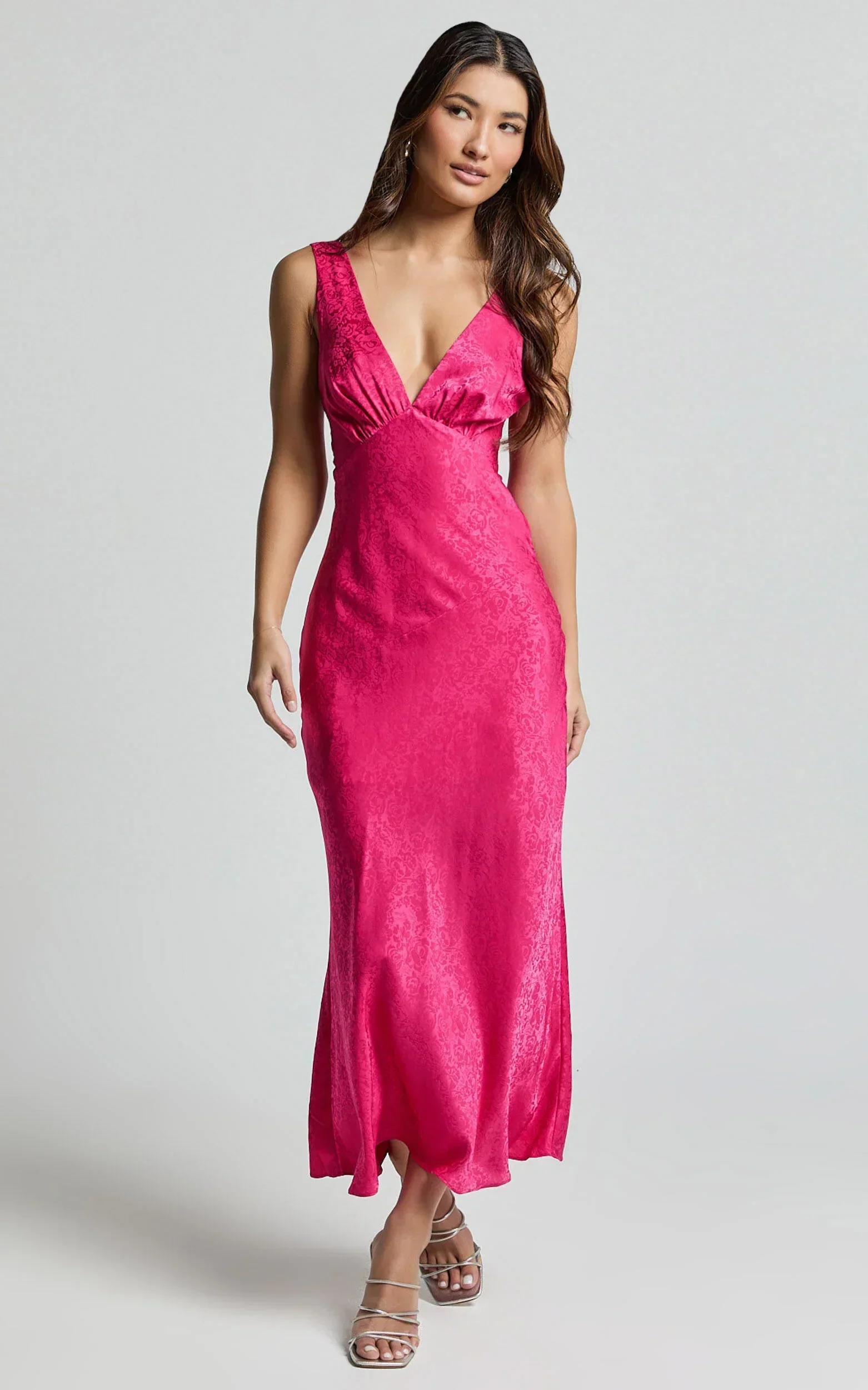 Cohen Midi Dress - Jacquard Satin Midi Dress in Pink