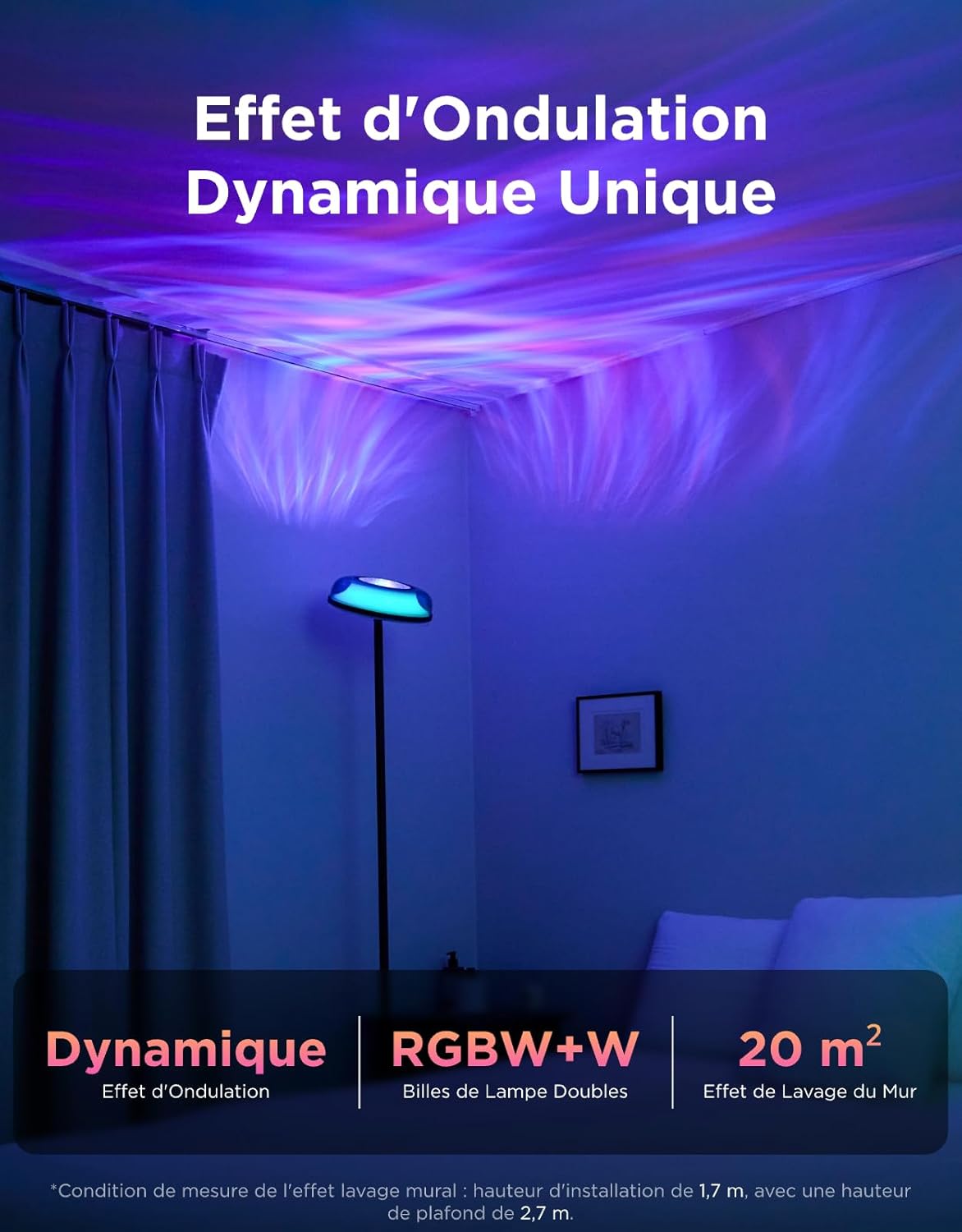 Lampadaire salon RGBIC trois zones 1000 lm 2700 6500 K compatible Matter Alexa