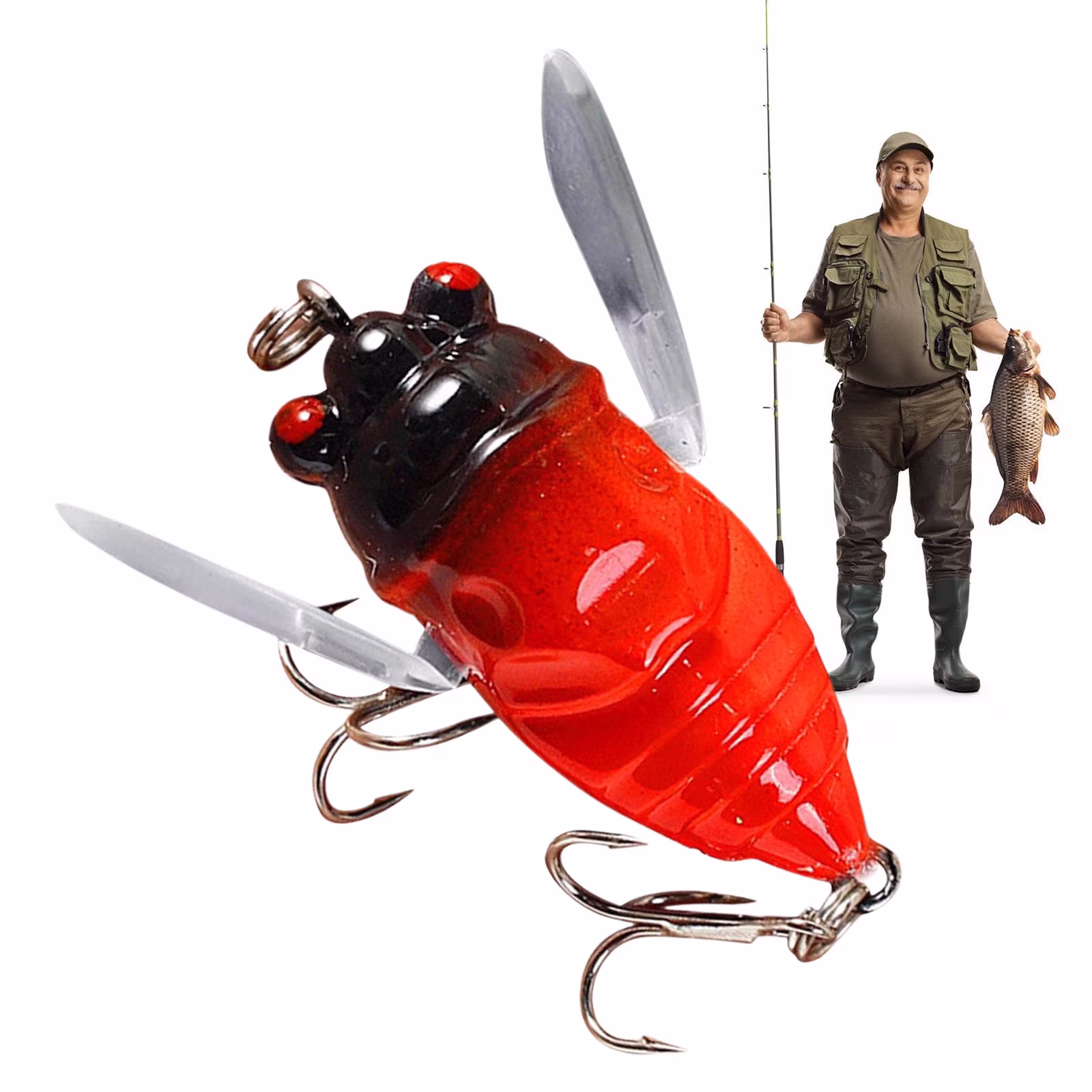 Cicada Fishing Freshwater Realistic Shape Strong Hook Durable Tackle for Trout Panfish Reusable Swim Attractant