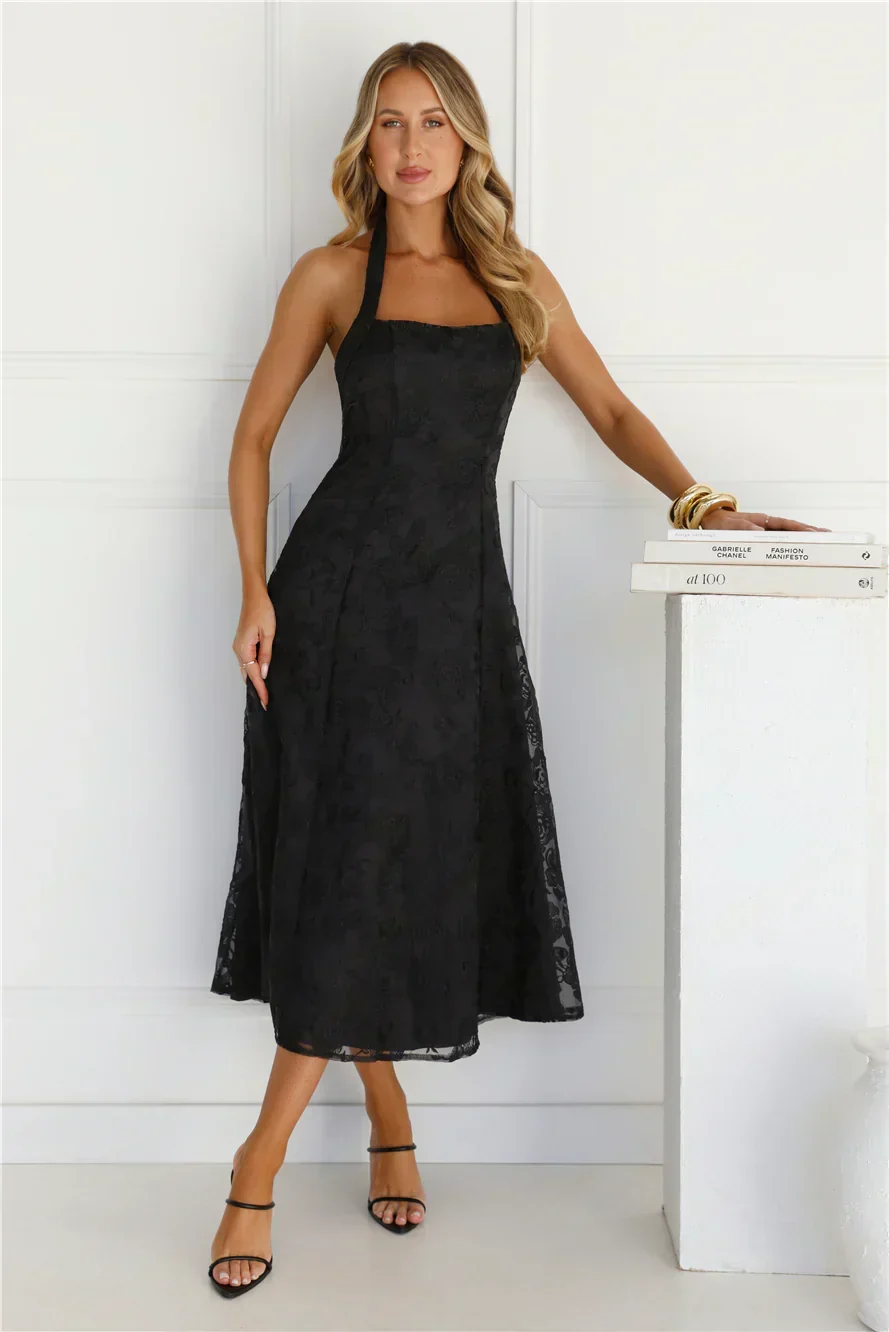 Disco Daze Halter Midi Dress Black