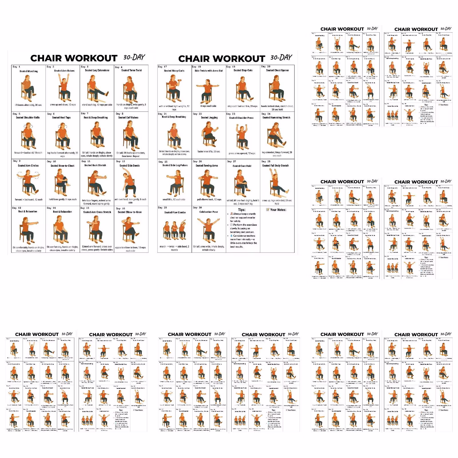 Frameless Chair Workout Gym Poster, Home Fitness Exercise Wall Art for Training and Exercise Room Decoration