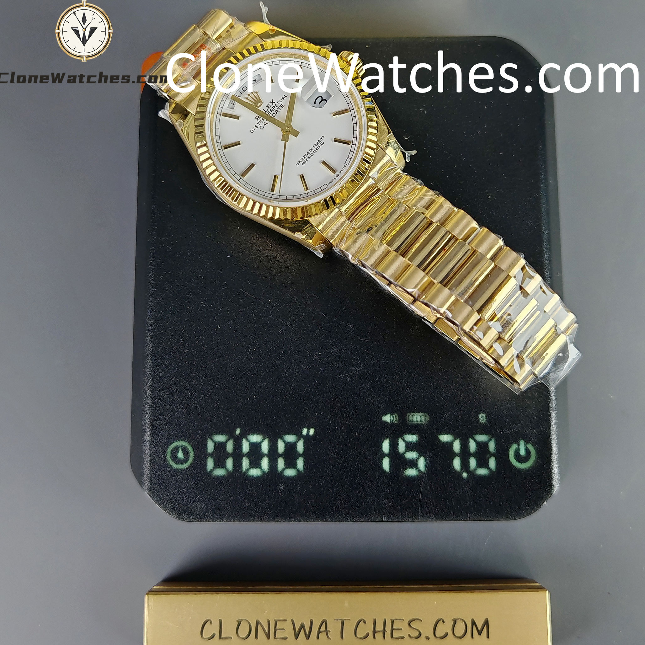 Rolex Super Clone Watches 1:1 Day Date 18K Gold White Dial 36mm m128238-0081 3255 Movement