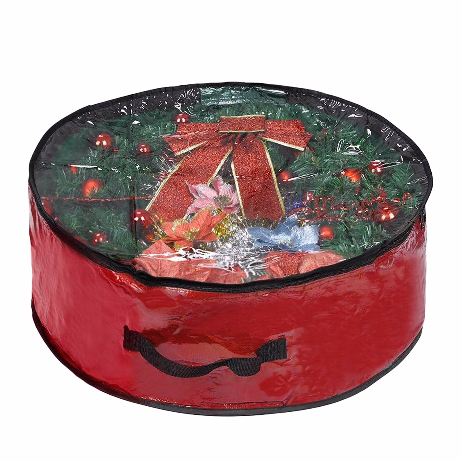 Qocolhg Heavy Duty Wreath Storage Bag 24/30/36 Inch,Christmas Wreath Storage Container Red,Waterproof Plastic Material Wreath Holder Storage,Holds All Wreaths for Year Round Christmas Storage