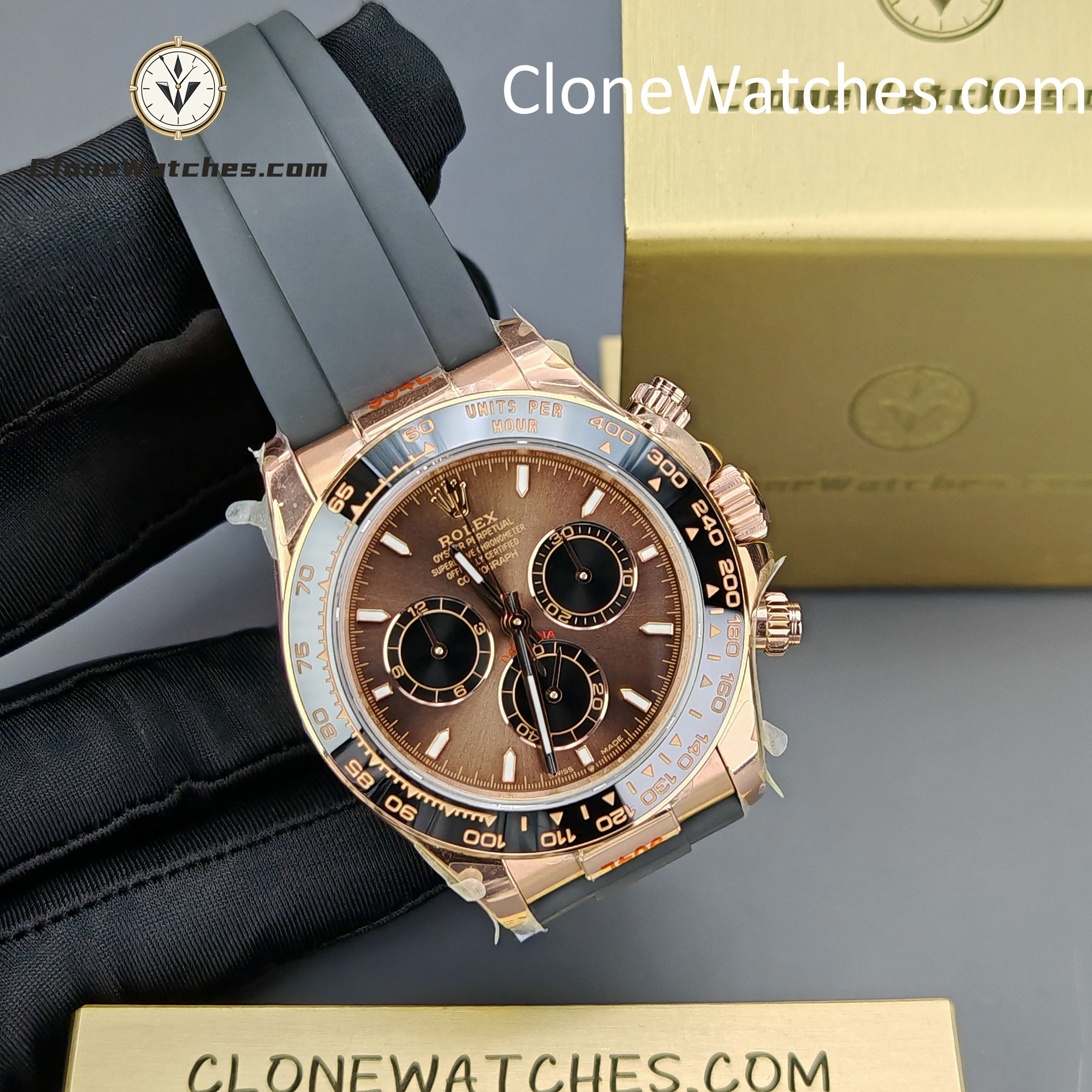 Rolex Super Clone Watches 1:1 Daytona Rose Gold Brown Dial M126515LN-0010 4131 Movement Rubber Strap