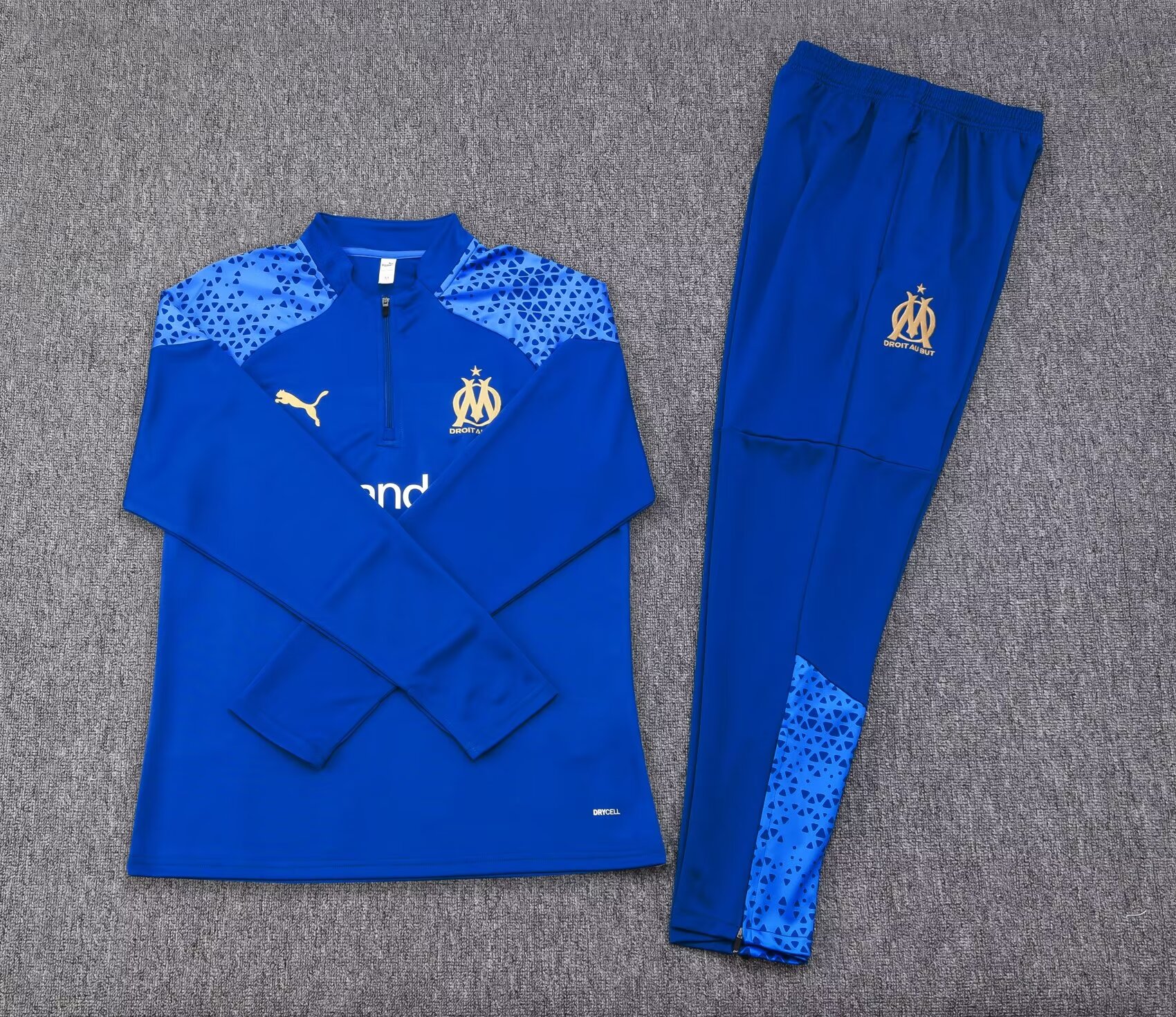 2023/2024 Olympique de Marseille Half-Pull Training Suit Blue Football Jersey Set