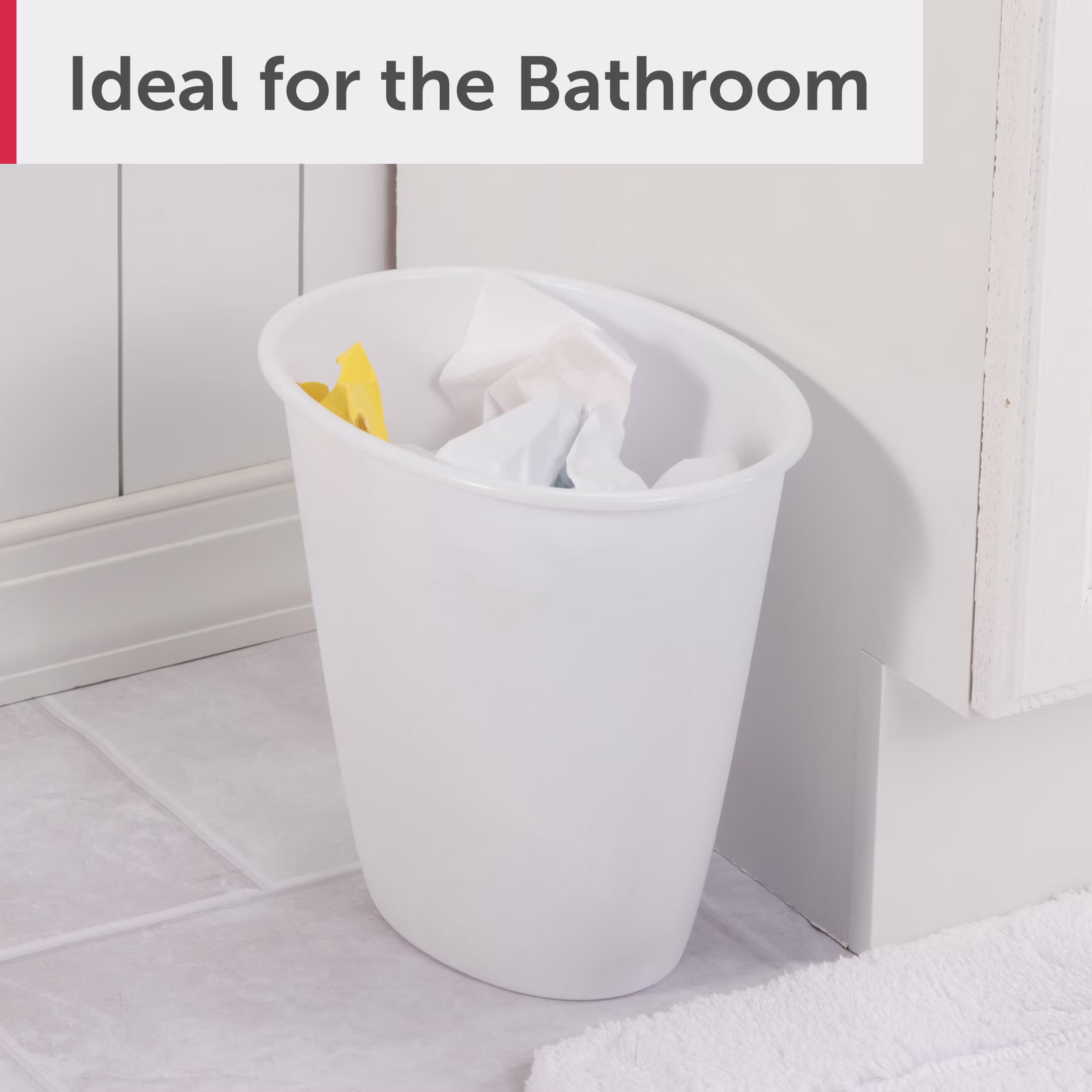 Sterilite Small Bathroom Trash Can, 1.5 Gallon Plastic Garbage Bucket Bin with No Lid, White