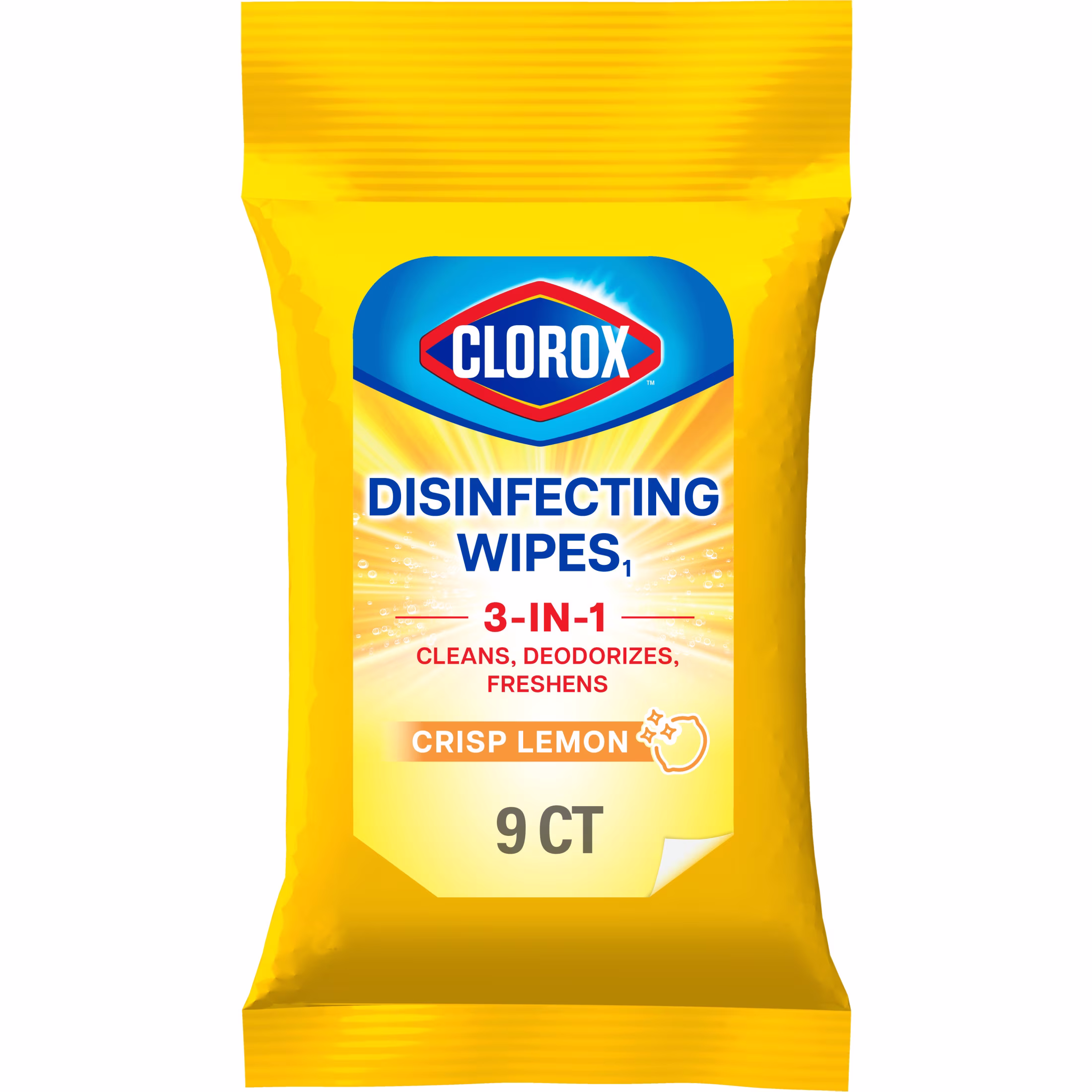 Clorox Disinfecting Cleaning Wipes To Go Pack, Bleach Free, Crisp Lemon, 9 Count