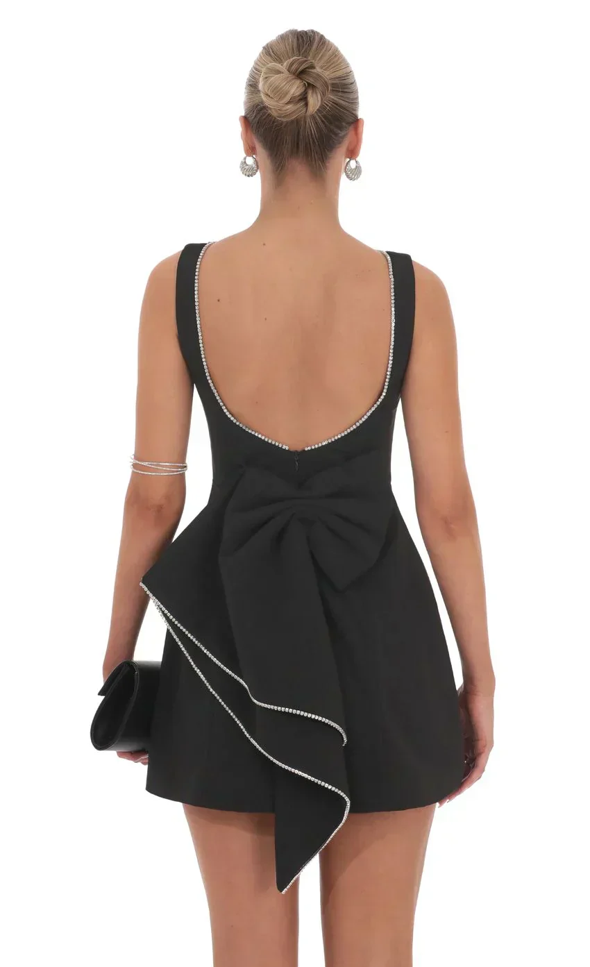 Attachable Rhinestone Fishtail Dress in Black