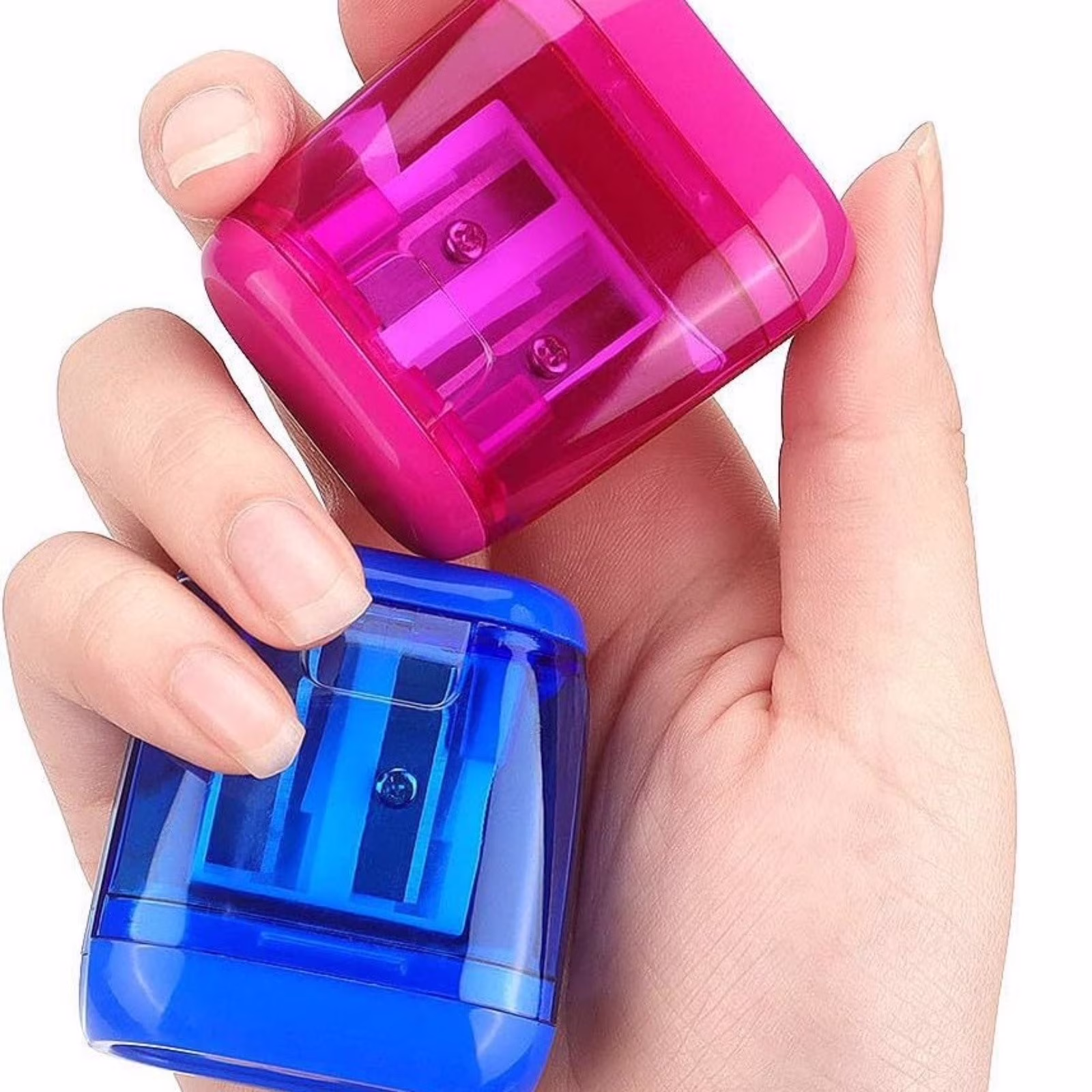 4 PCS Dual Hole Manual Pencil Sharpener with Lid – Oval Portable for Teens, Works with Standard & Colored Pencils, Back to Campus Supplies for Home Office & Classroom