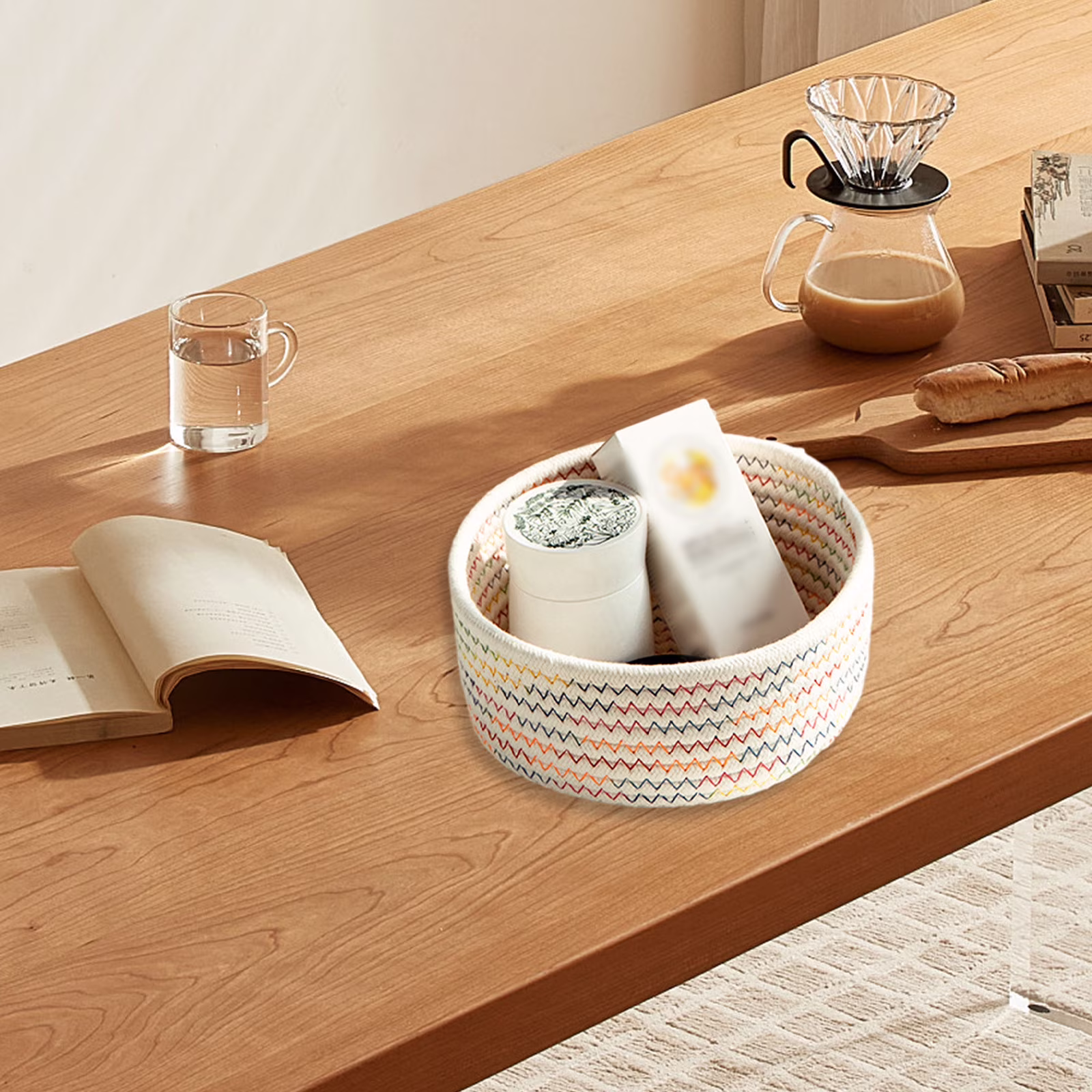 Zeceouar Round Woven Storage Baskets,Soft Cotton Rope Woven Blanket Baskets Storage Basket Portable Basket organizer Decorative Baskets for Storage Living Room