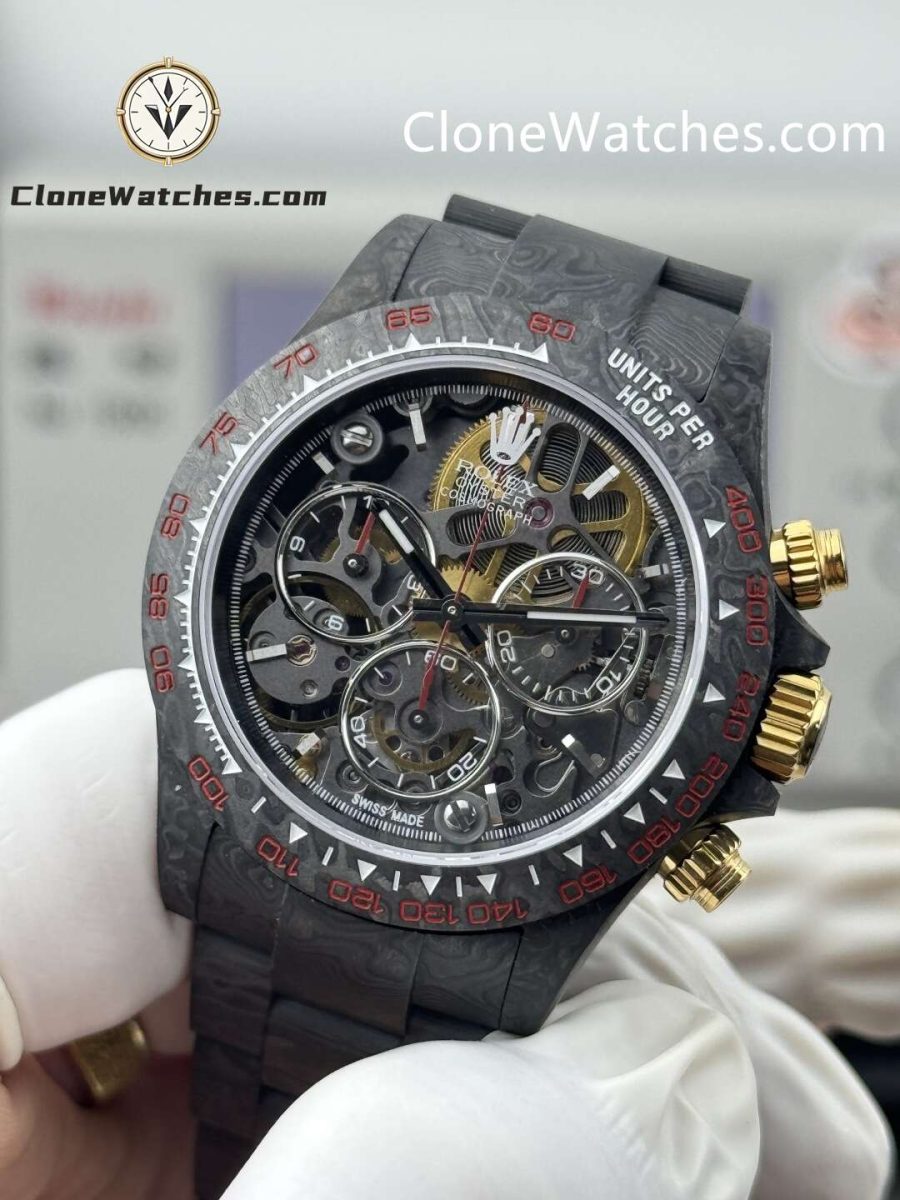 Modified Super Clone Watches 1:1 Rolex Daytona 4130 Super Lightweight Carbon Fiber “Red Tachymeter” 40mm