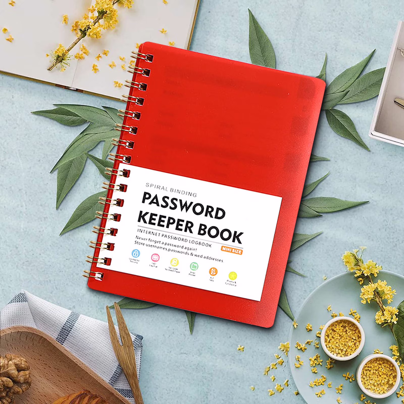 Lydiaunistar Mini A6 Password Notebook with Alphabetical Tabs, Spiral Bound, Durable PP Cover, Compact & Portable for Home & office Use, 10.8x14.5cm