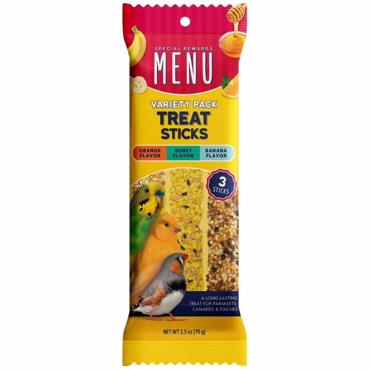 MENU Treat Sticks for Canary/Finch/Parakeet Vrty Pk 2.5 oz- 3 Sticks