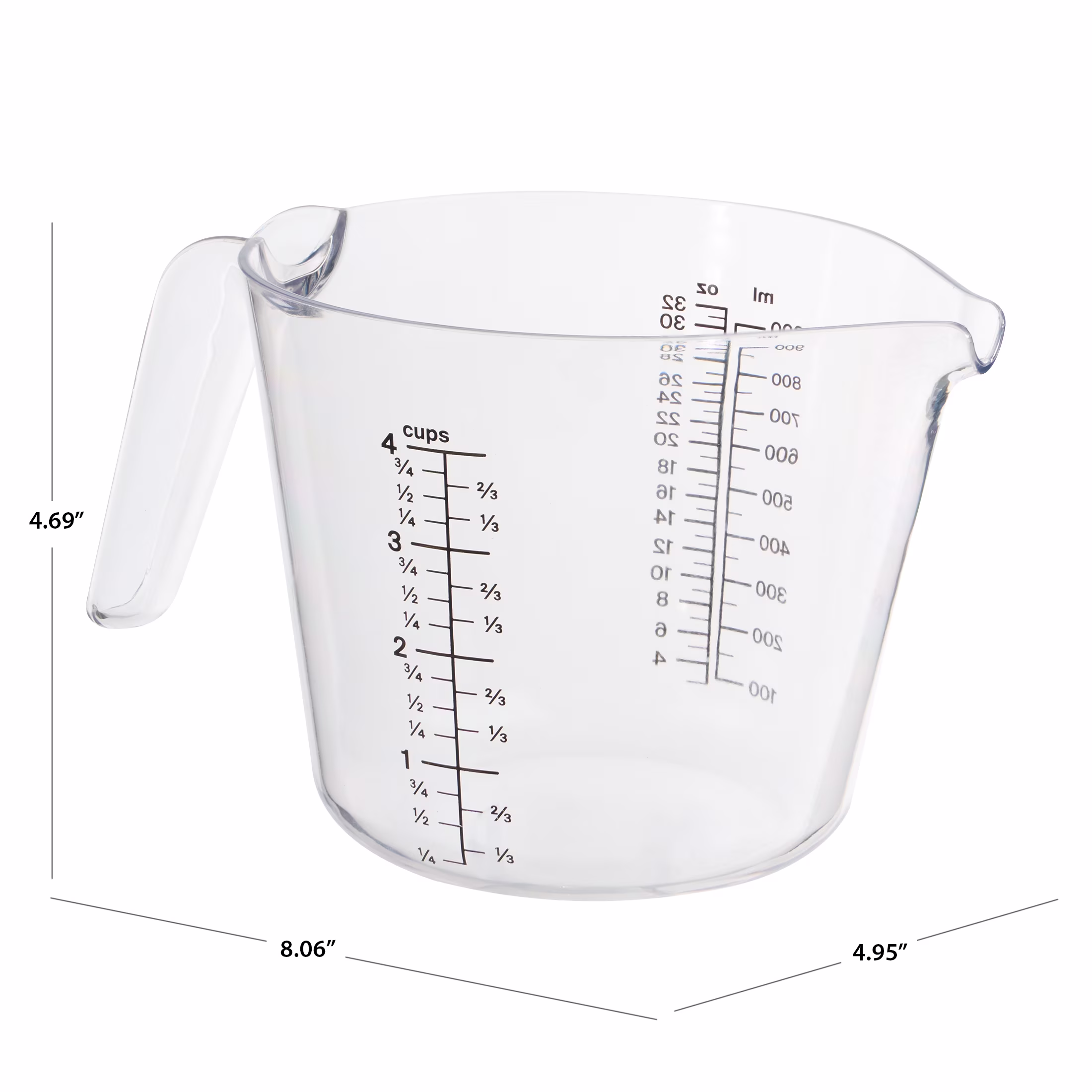 Mainstays 4-Cup Large Spout Plastic Measuring Cup, 32 oz, Clear