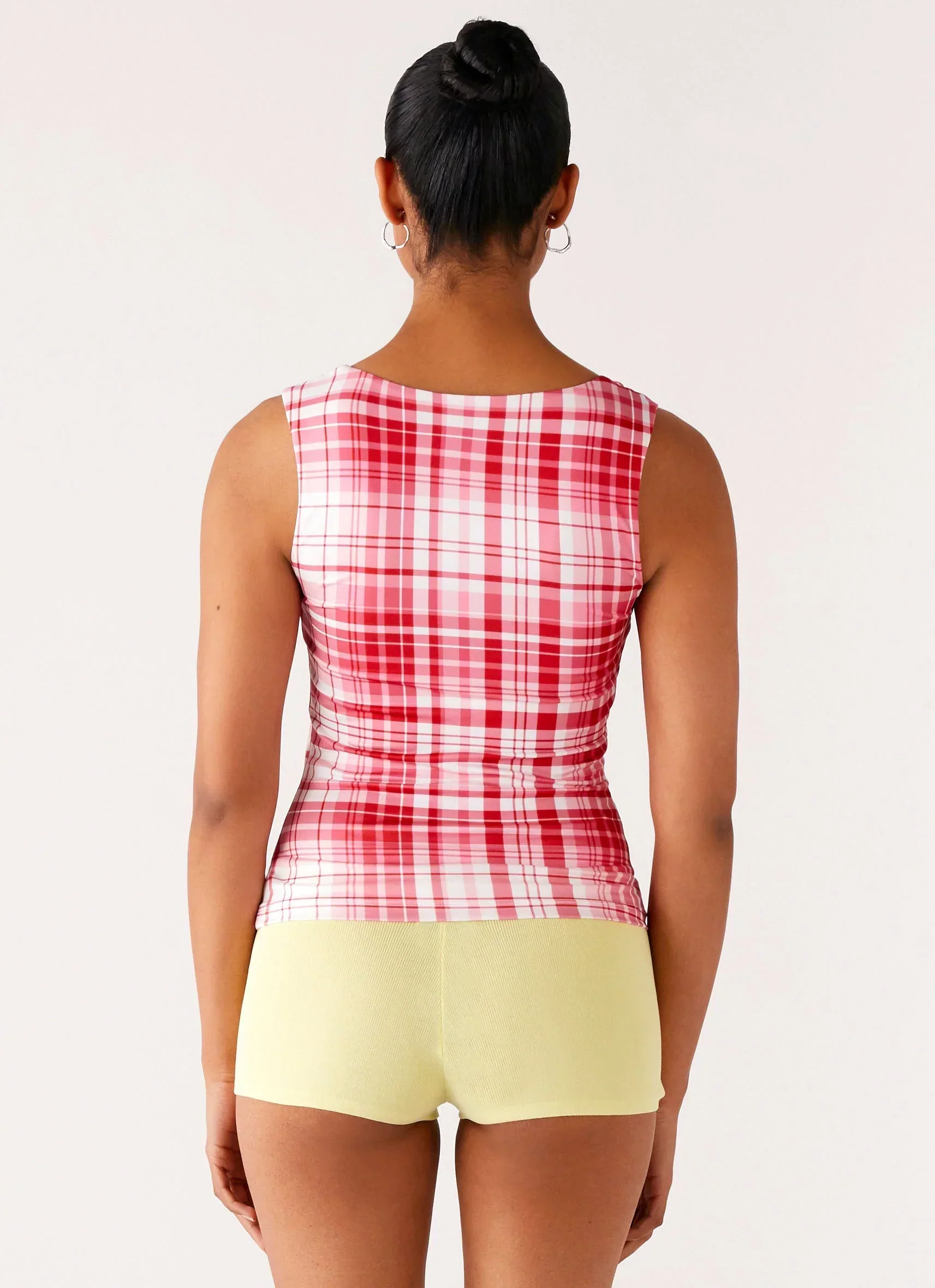 No Drama Strap Top - Pink Check