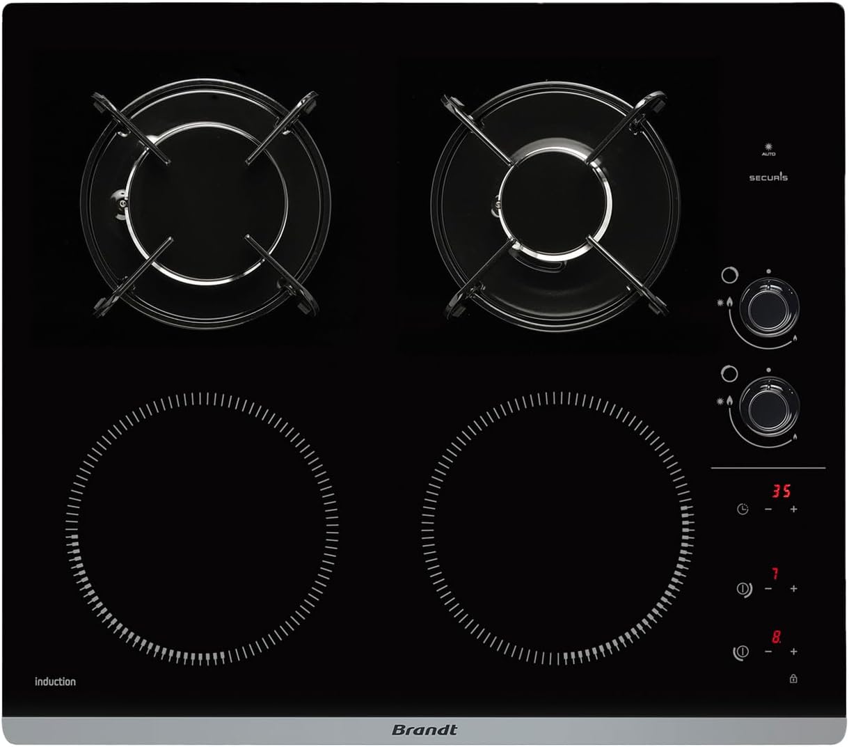 Plaque de cuisson induction et gaz 4 foyers 3400W 4600W encastrement 56x49 cm