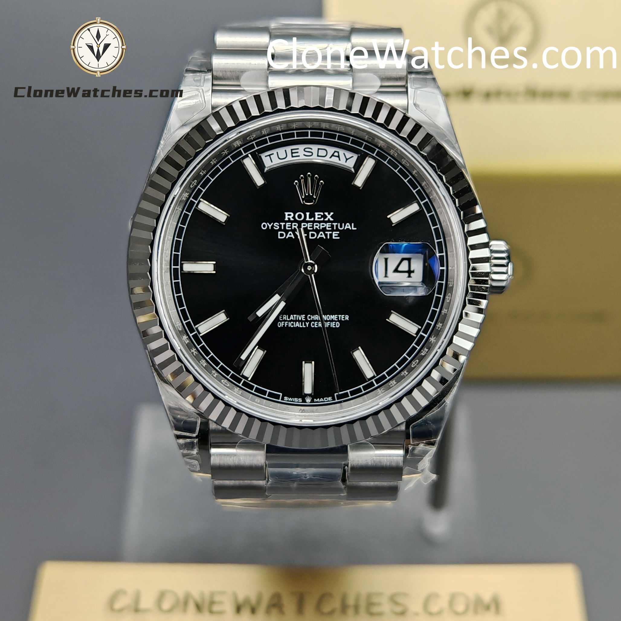Rolex Super Clone Watches 1:1 Day Date Black Dial 40mm m228239-0004 VSF Version 3255 Movement