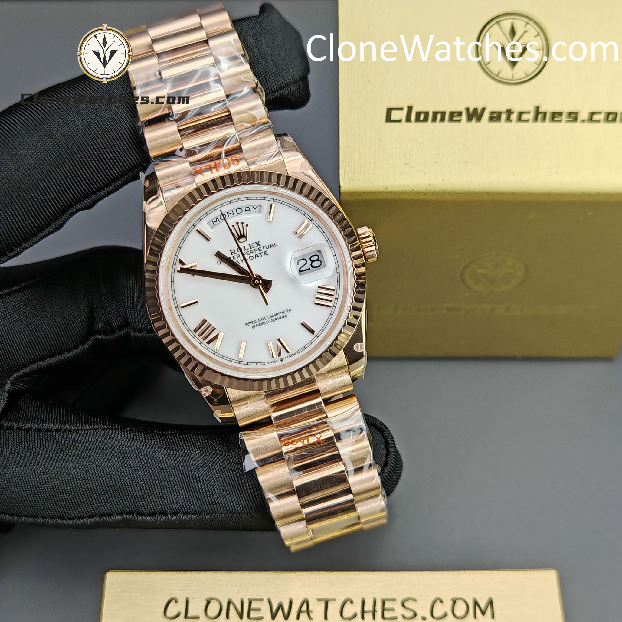 Rolex Super Clone Watches 1:1 Day Date Rose Gold White Dial 36mm m128235-0070 3255 Movement