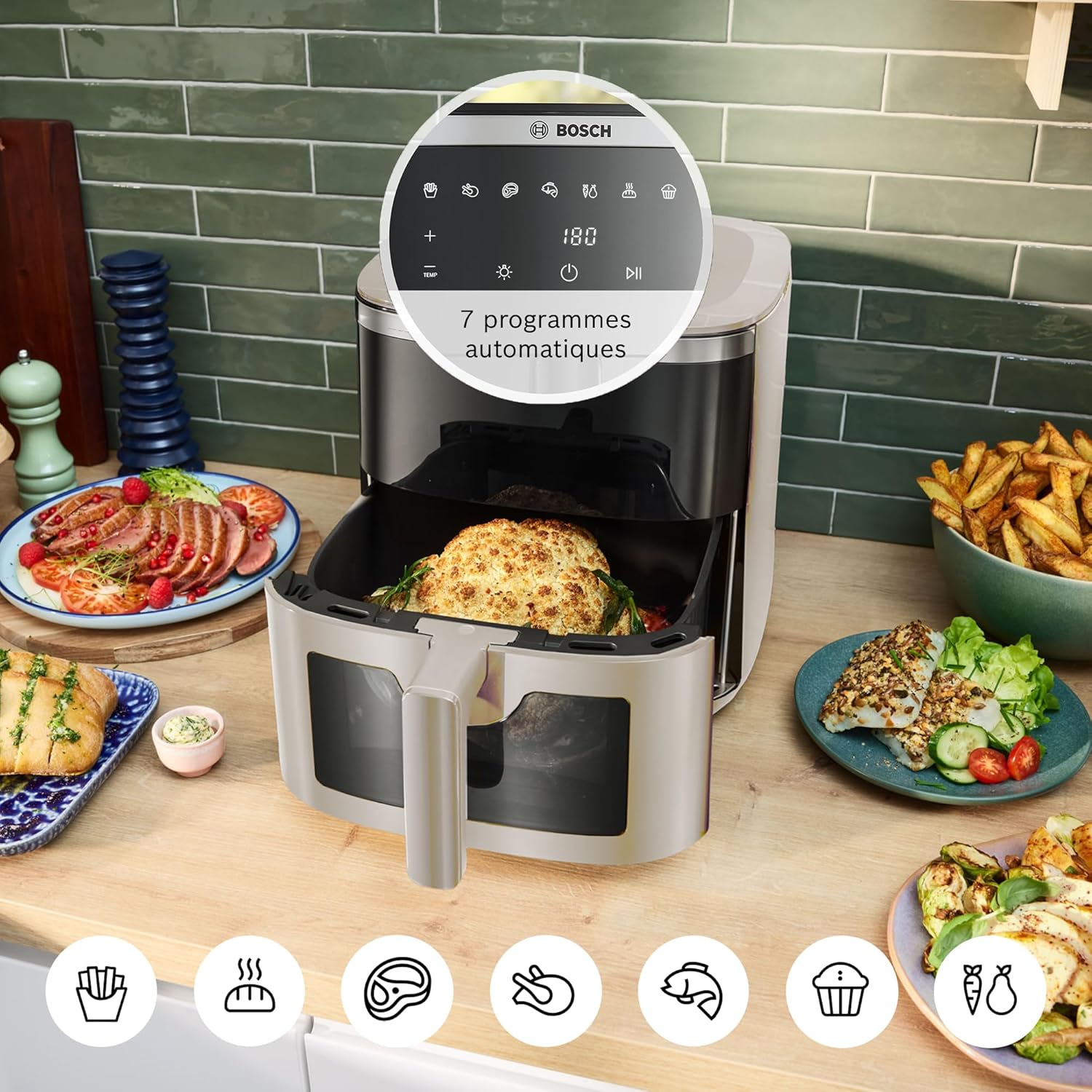 Friteuse air chaud XXL 7,2 L 7 programmes vitre éclairée