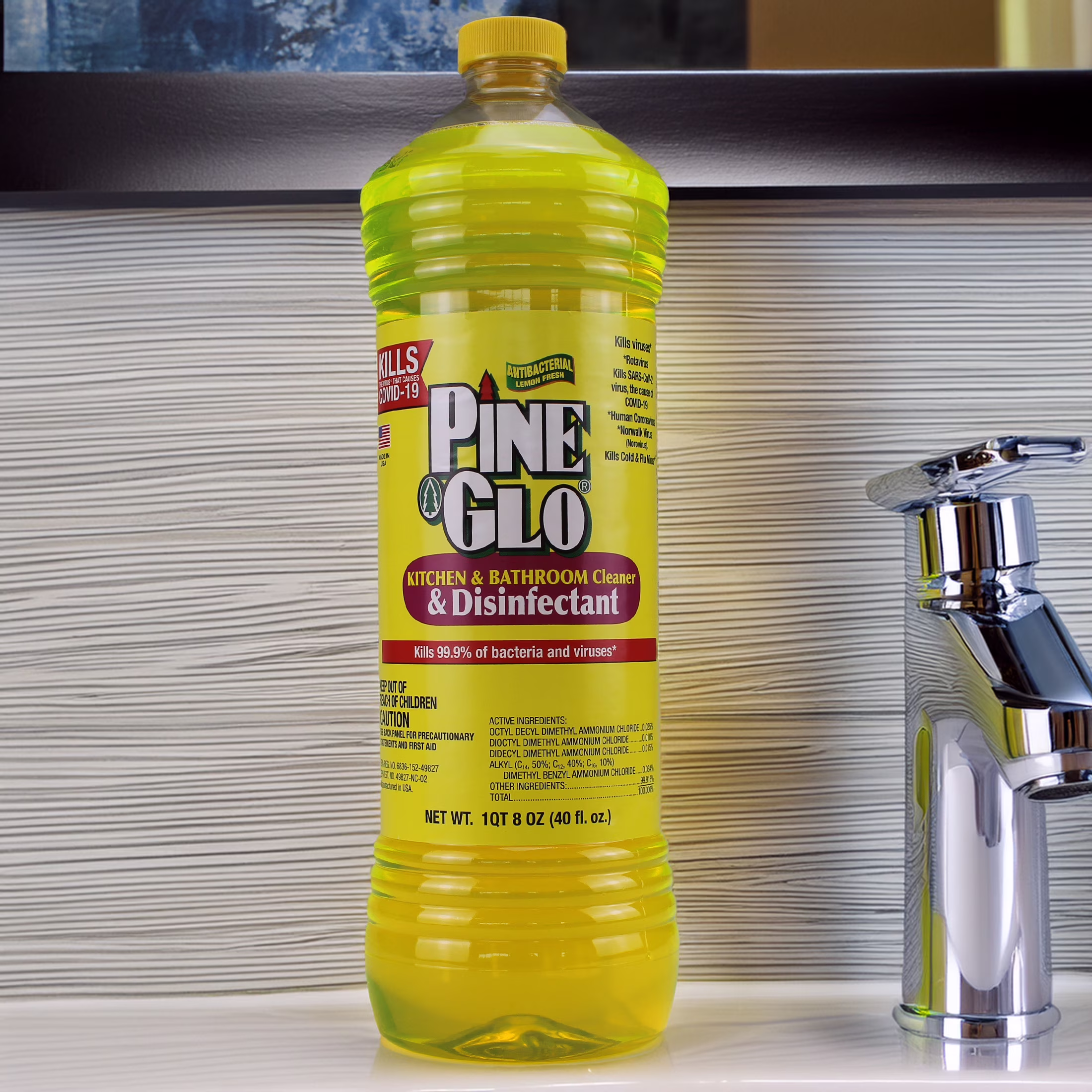 Pine Glo Kitchen & Bath Household Cleaner, Lemon, 40 oz