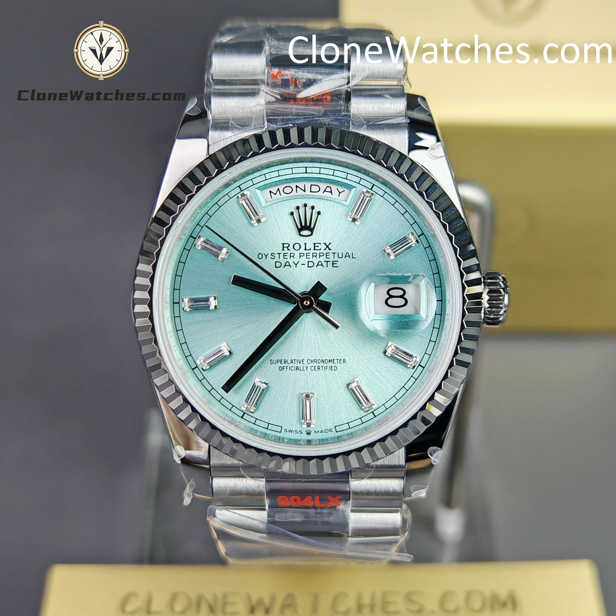 Rolex Super Clone Watches 1:1 Day Date Ice Blue Dial 36mm m128236-0009 3255 Movement