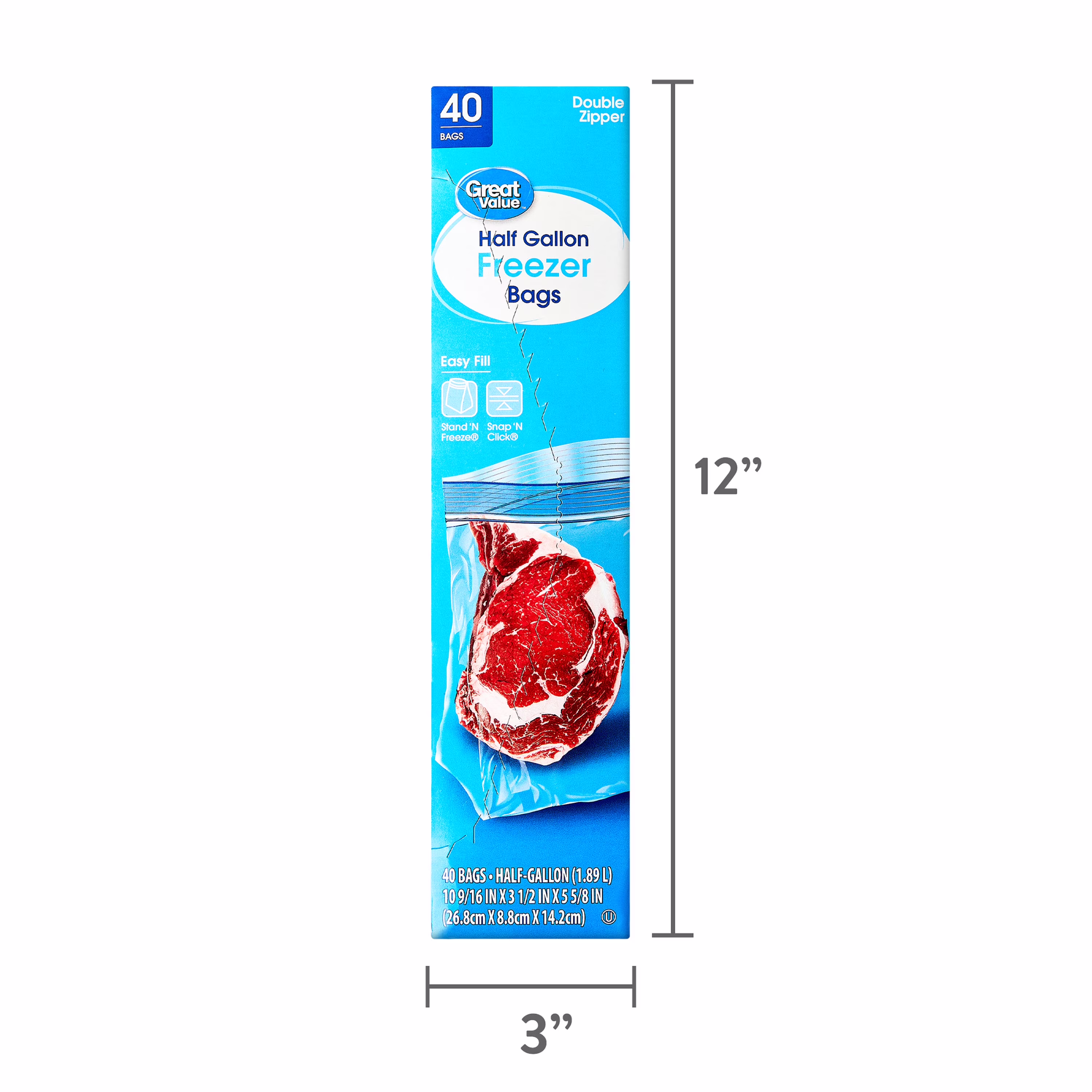 Great Value Double Zipper Half Gallon Freezer Bag, 40 Count