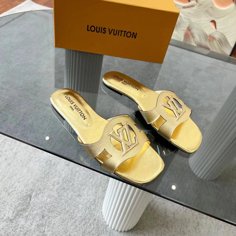 Louis Vuitton LV Lsola Leather Flat Aandals Slide Sandal