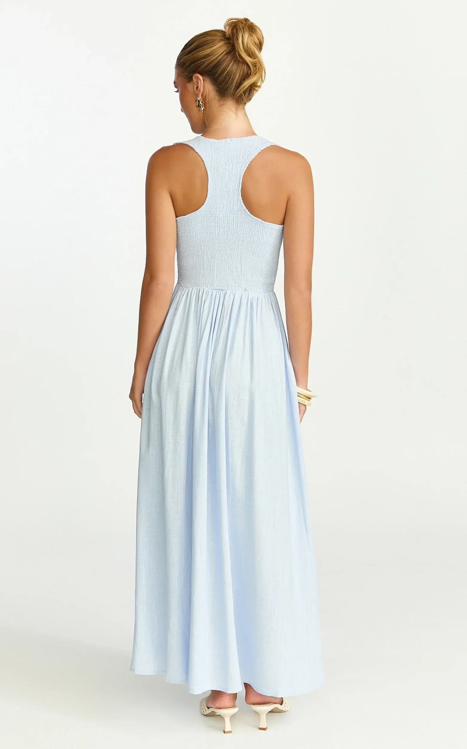 Luciana Maxi Dress - U Neck Smock Dress in Blue